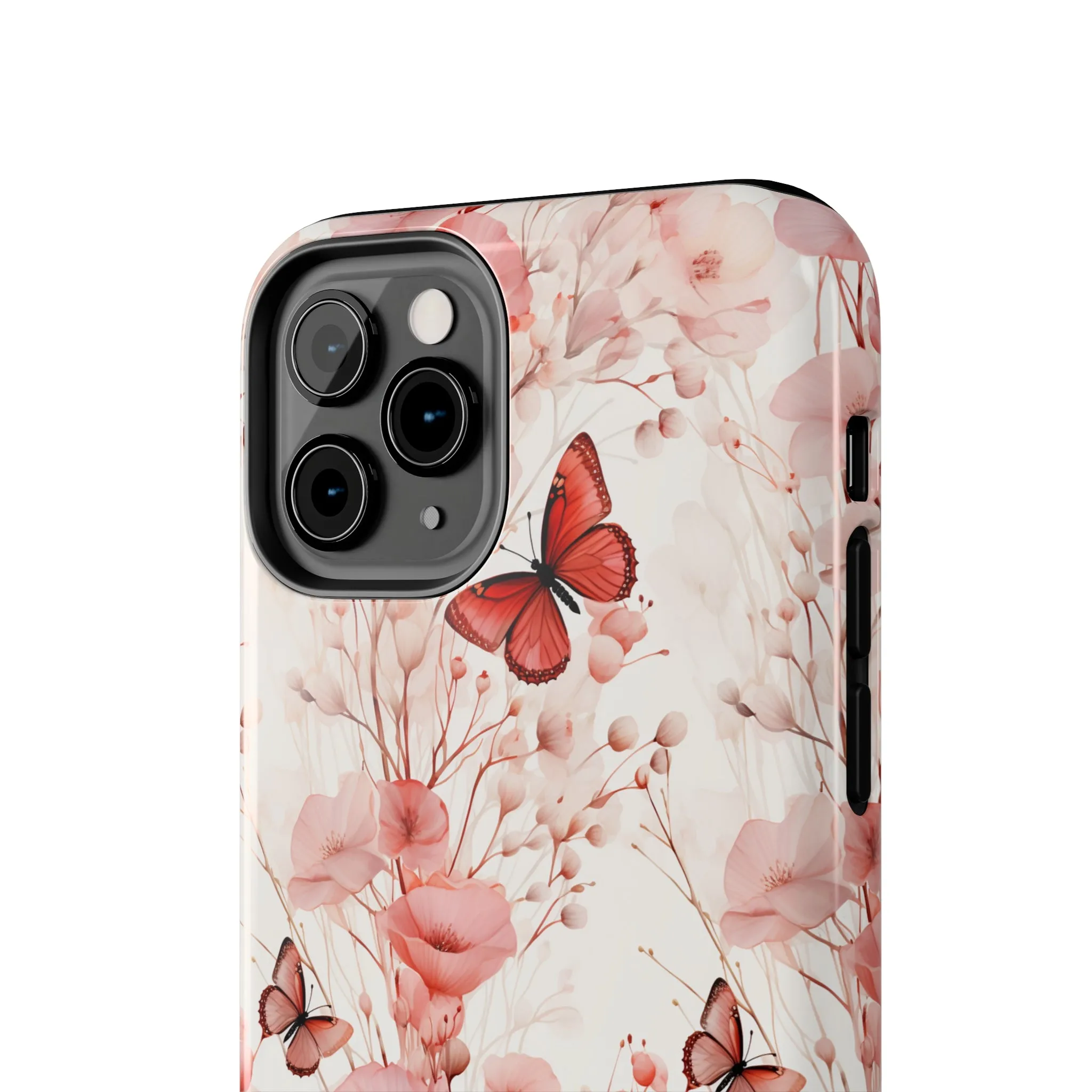 Floral Butterfly iPhone Case, Elegant Pink Blossoms and Butterflies Phone Cover, Nature-Inspired Protective Case for iPhone Models, Tough iPhone Case