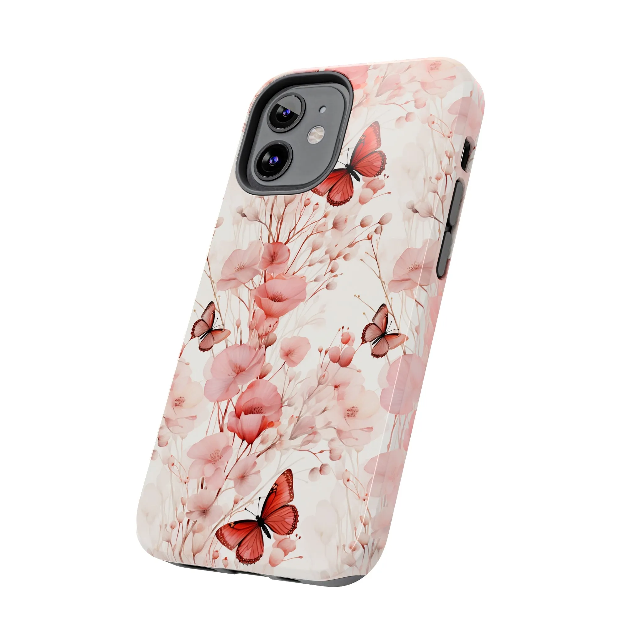 Floral Butterfly iPhone Case, Elegant Pink Blossoms and Butterflies Phone Cover, Nature-Inspired Protective Case for iPhone Models, Tough iPhone Case