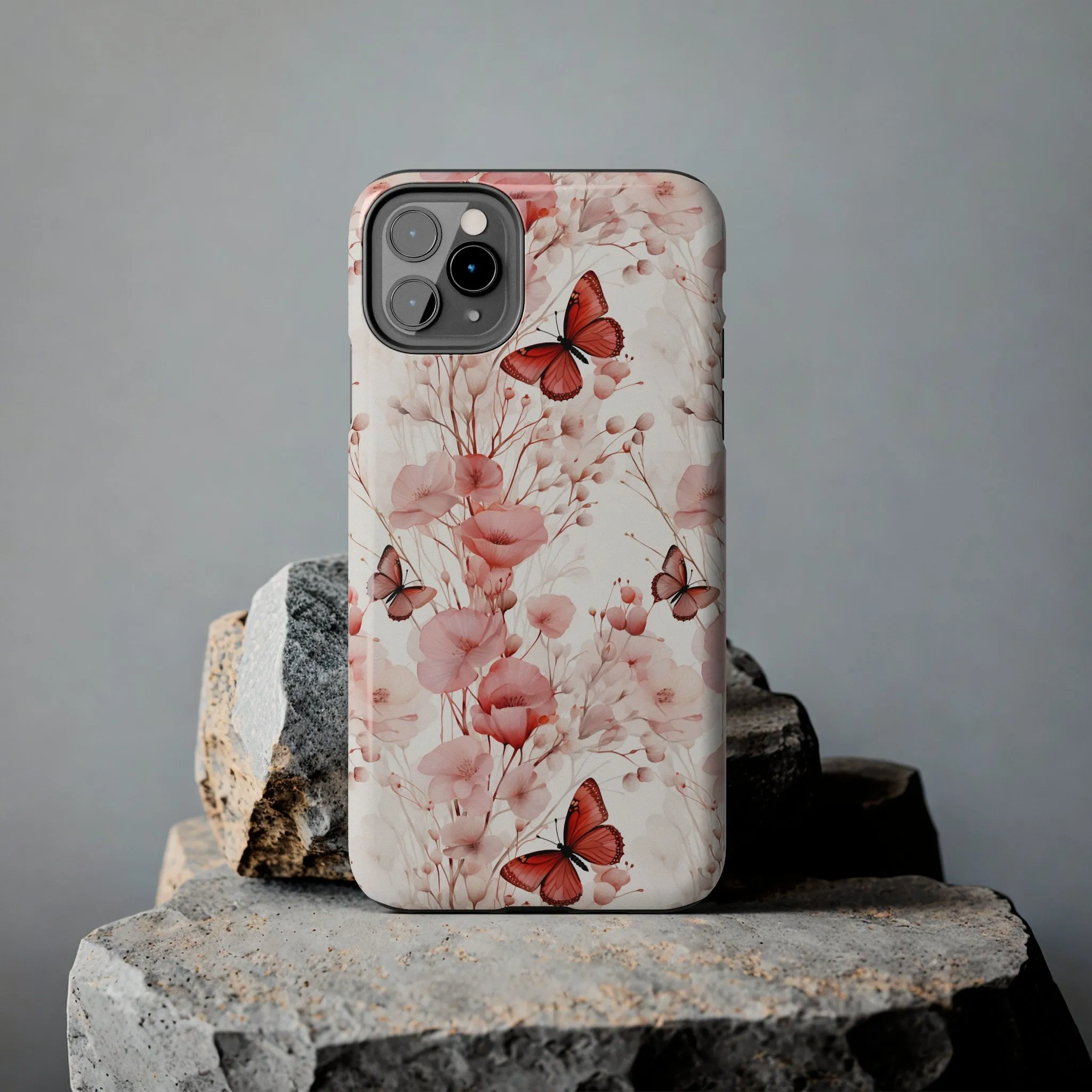 Floral Butterfly iPhone Case, Elegant Pink Blossoms and Butterflies Phone Cover, Nature-Inspired Protective Case for iPhone Models, Tough iPhone Case