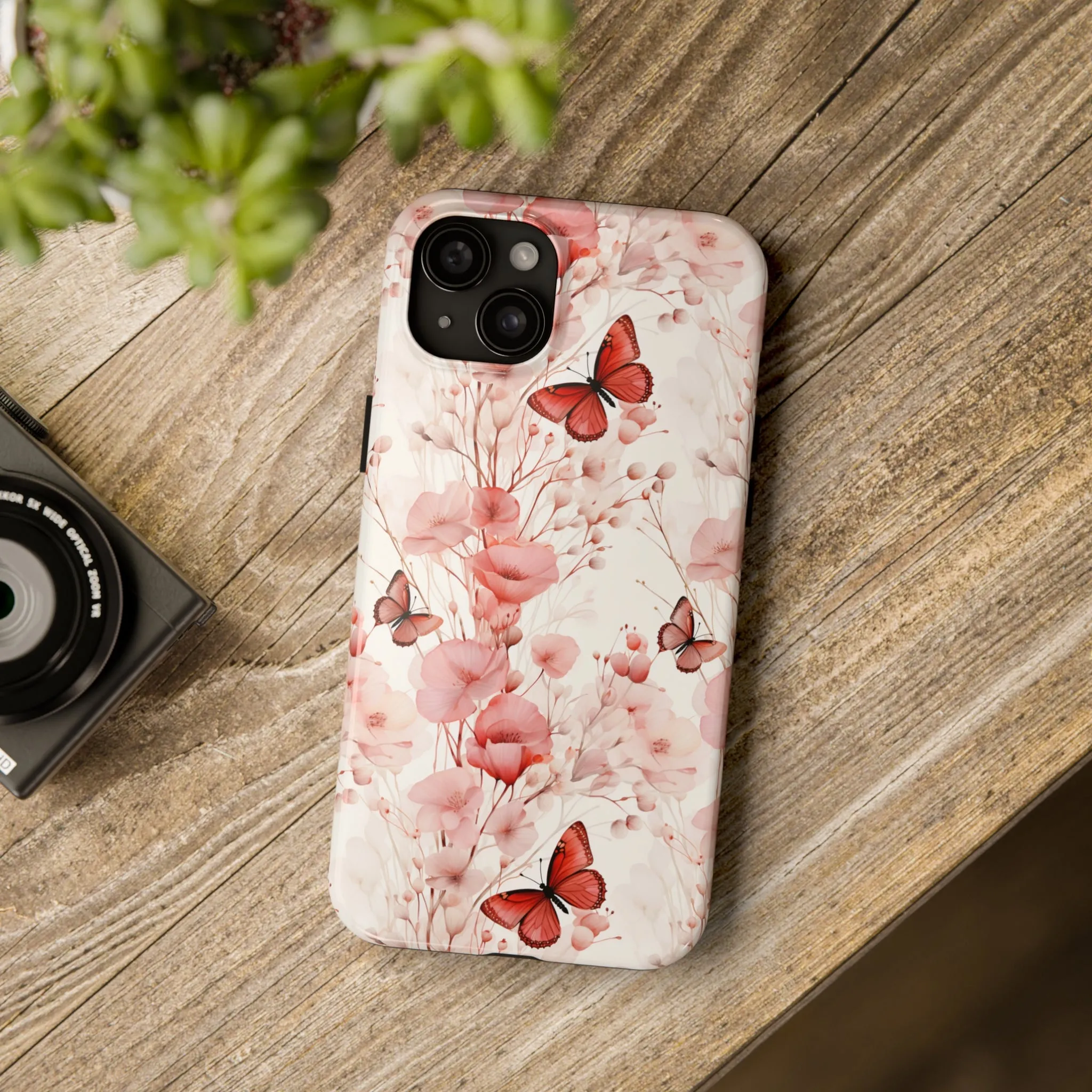 Floral Butterfly iPhone Case, Elegant Pink Blossoms and Butterflies Phone Cover, Nature-Inspired Protective Case for iPhone Models, Tough iPhone Case