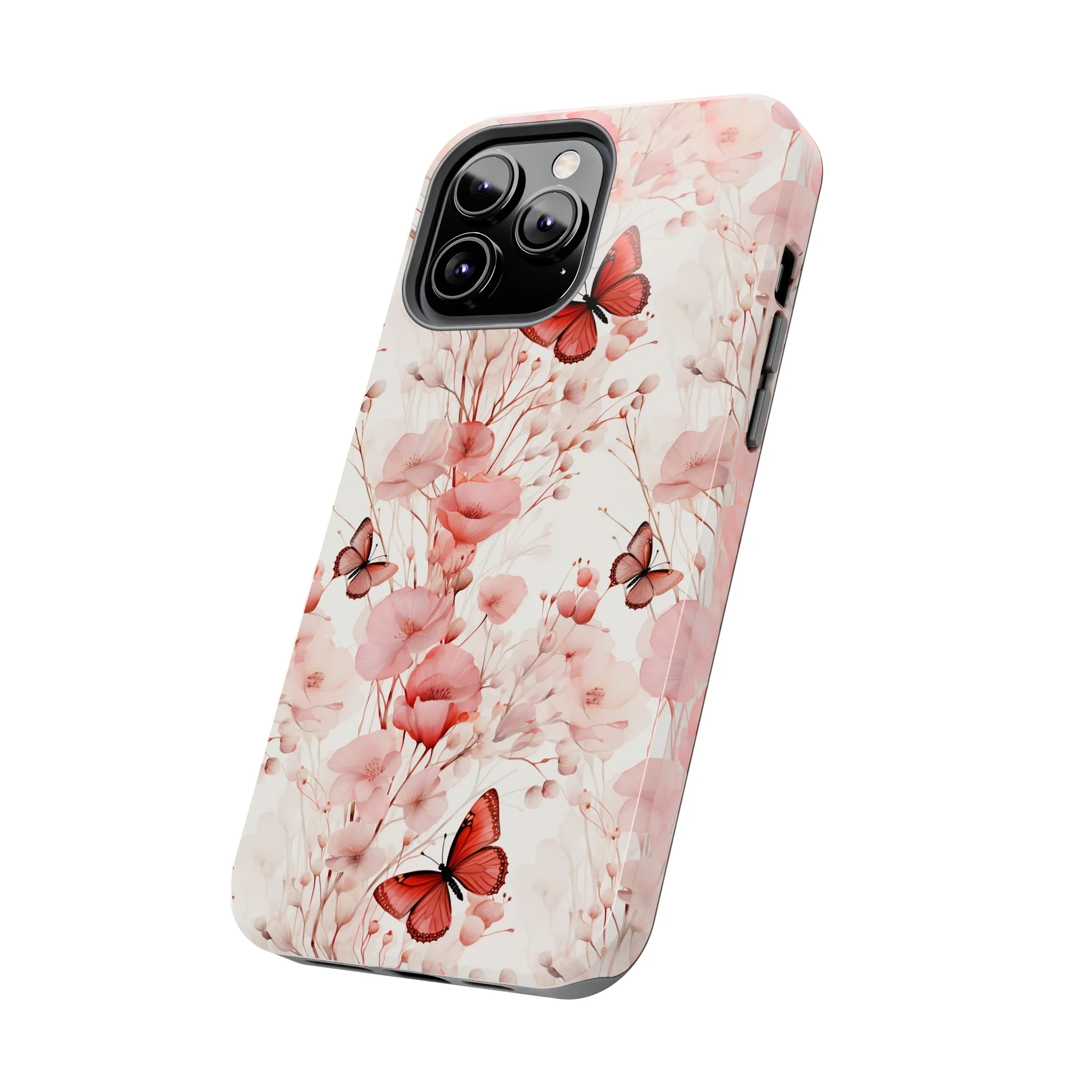 Floral Butterfly iPhone Case, Elegant Pink Blossoms and Butterflies Phone Cover, Nature-Inspired Protective Case for iPhone Models, Tough iPhone Case