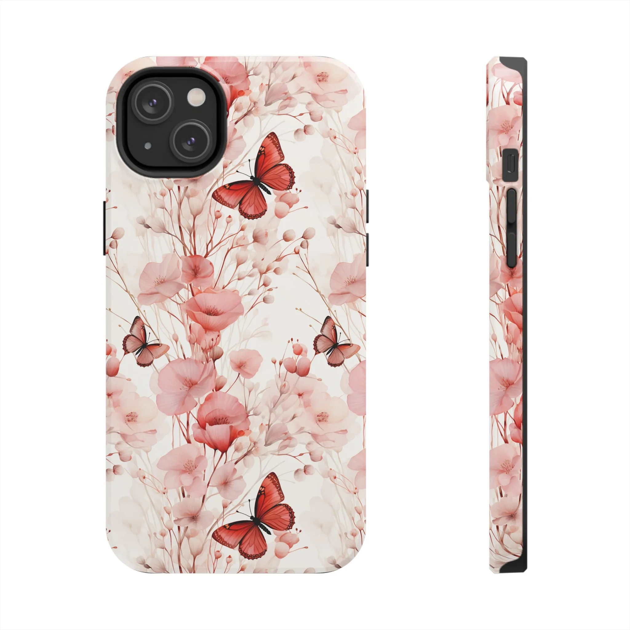 Floral Butterfly iPhone Case, Elegant Pink Blossoms and Butterflies Phone Cover, Nature-Inspired Protective Case for iPhone Models, Tough iPhone Case