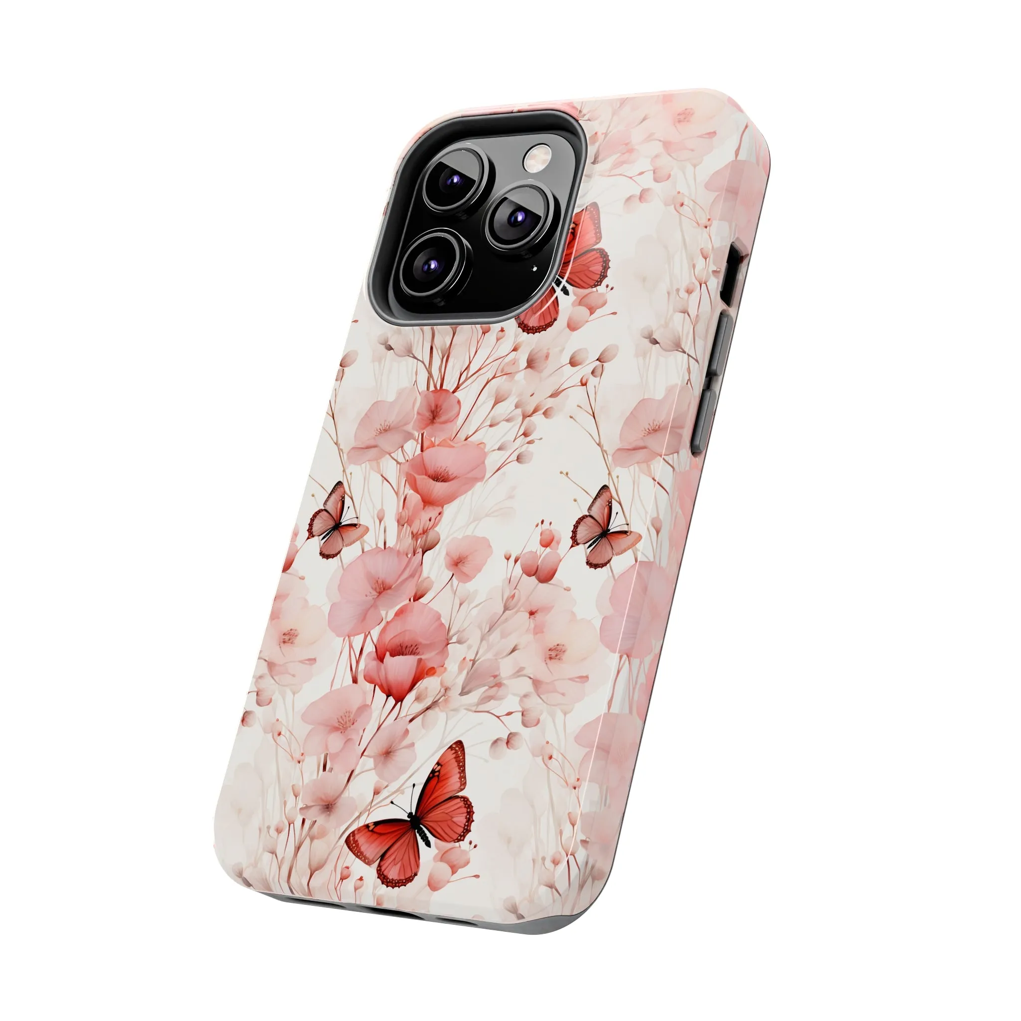 Floral Butterfly iPhone Case, Elegant Pink Blossoms and Butterflies Phone Cover, Nature-Inspired Protective Case for iPhone Models, Tough iPhone Case