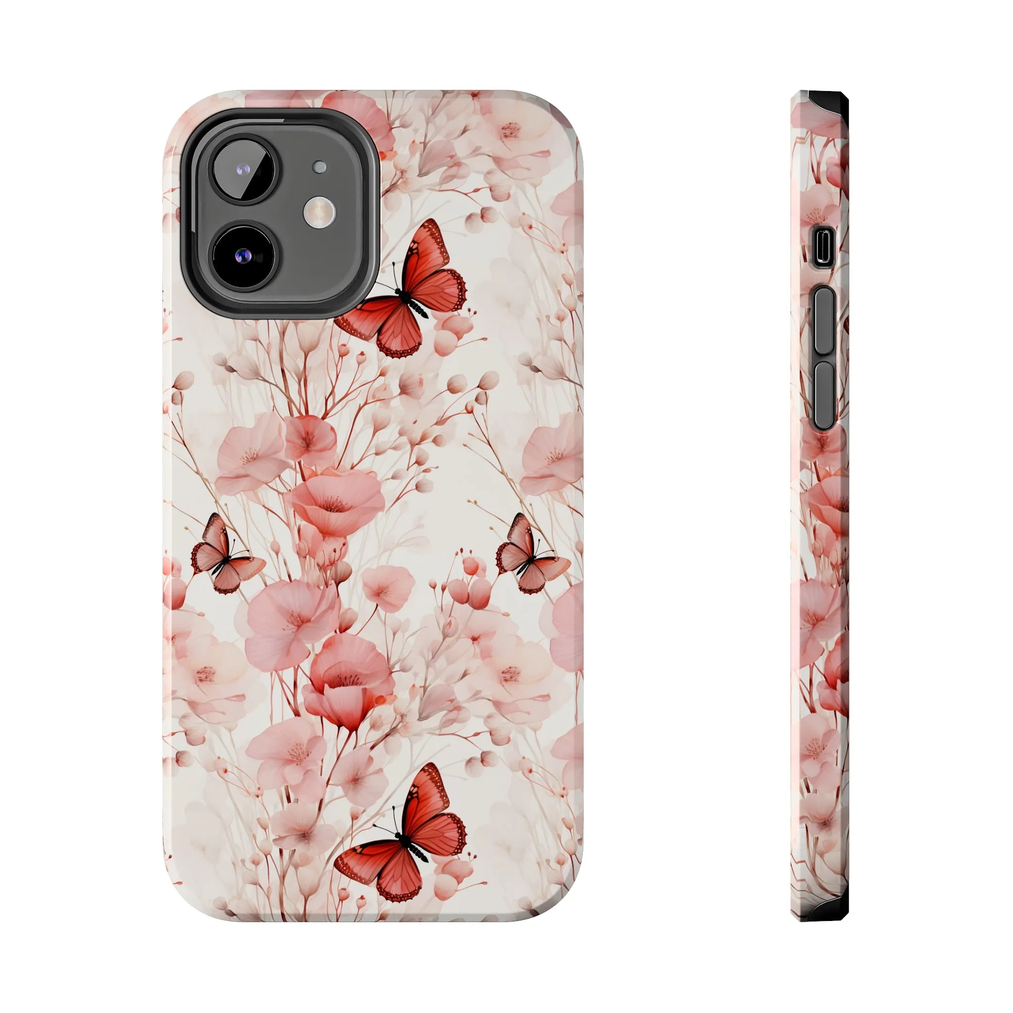 Floral Butterfly iPhone Case, Elegant Pink Blossoms and Butterflies Phone Cover, Nature-Inspired Protective Case for iPhone Models, Tough iPhone Case