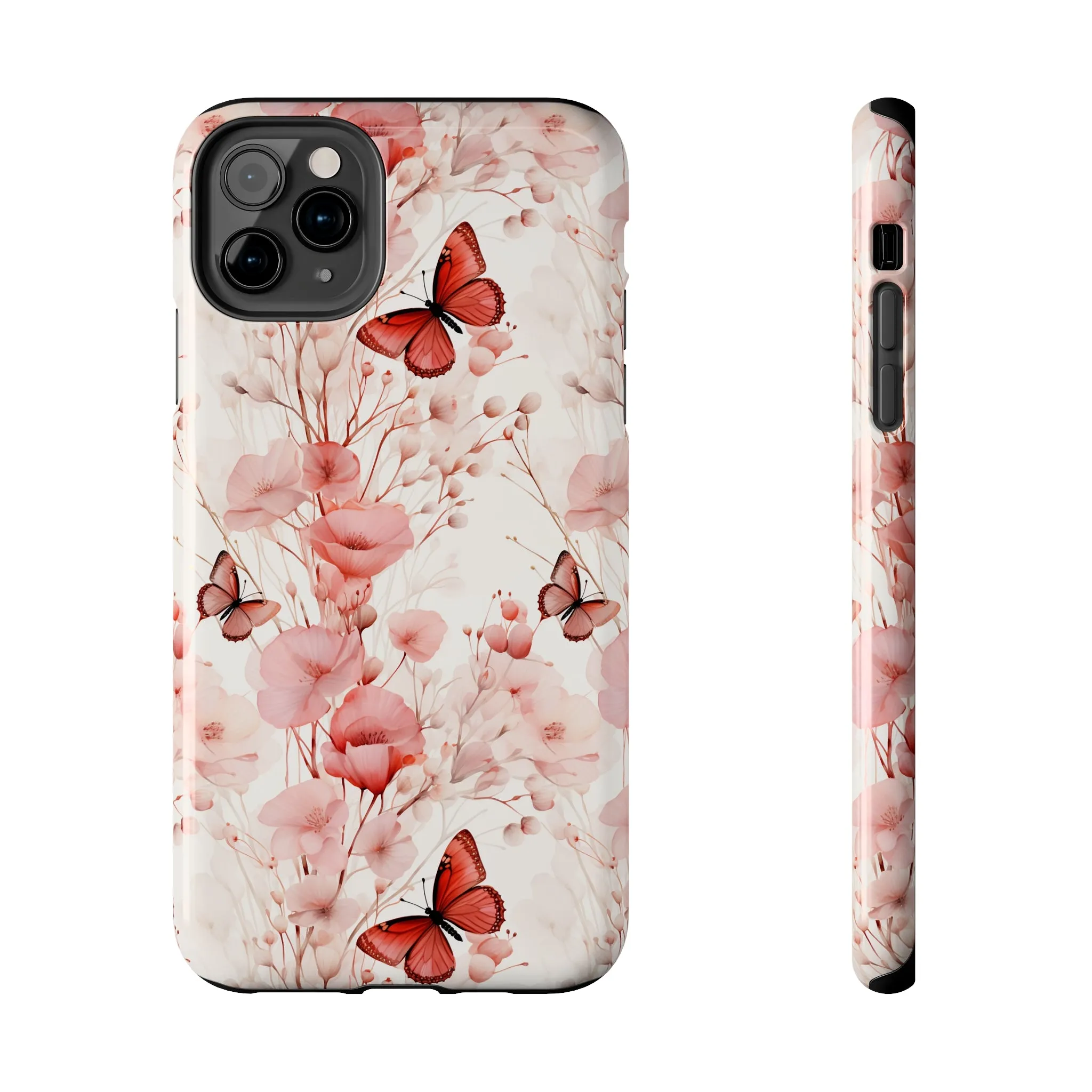 Floral Butterfly iPhone Case, Elegant Pink Blossoms and Butterflies Phone Cover, Nature-Inspired Protective Case for iPhone Models, Tough iPhone Case