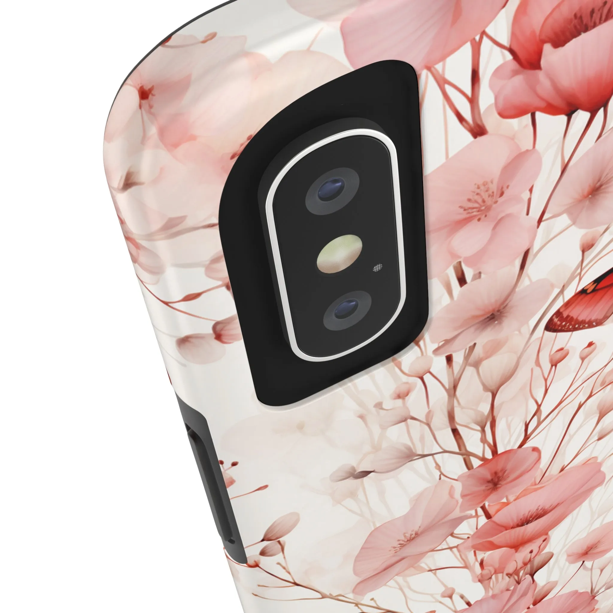 Floral Butterfly iPhone Case, Elegant Pink Blossoms and Butterflies Phone Cover, Nature-Inspired Protective Case for iPhone Models, Tough iPhone Case