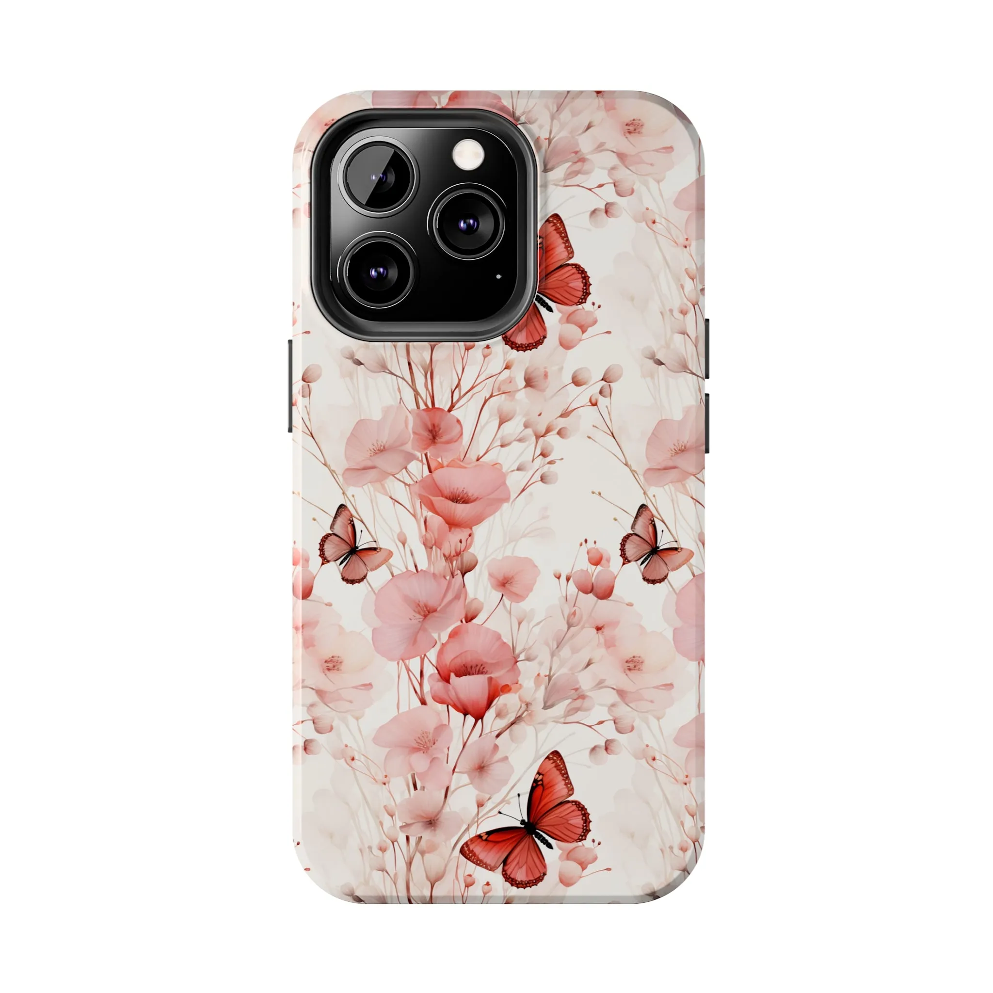 Floral Butterfly iPhone Case, Elegant Pink Blossoms and Butterflies Phone Cover, Nature-Inspired Protective Case for iPhone Models, Tough iPhone Case