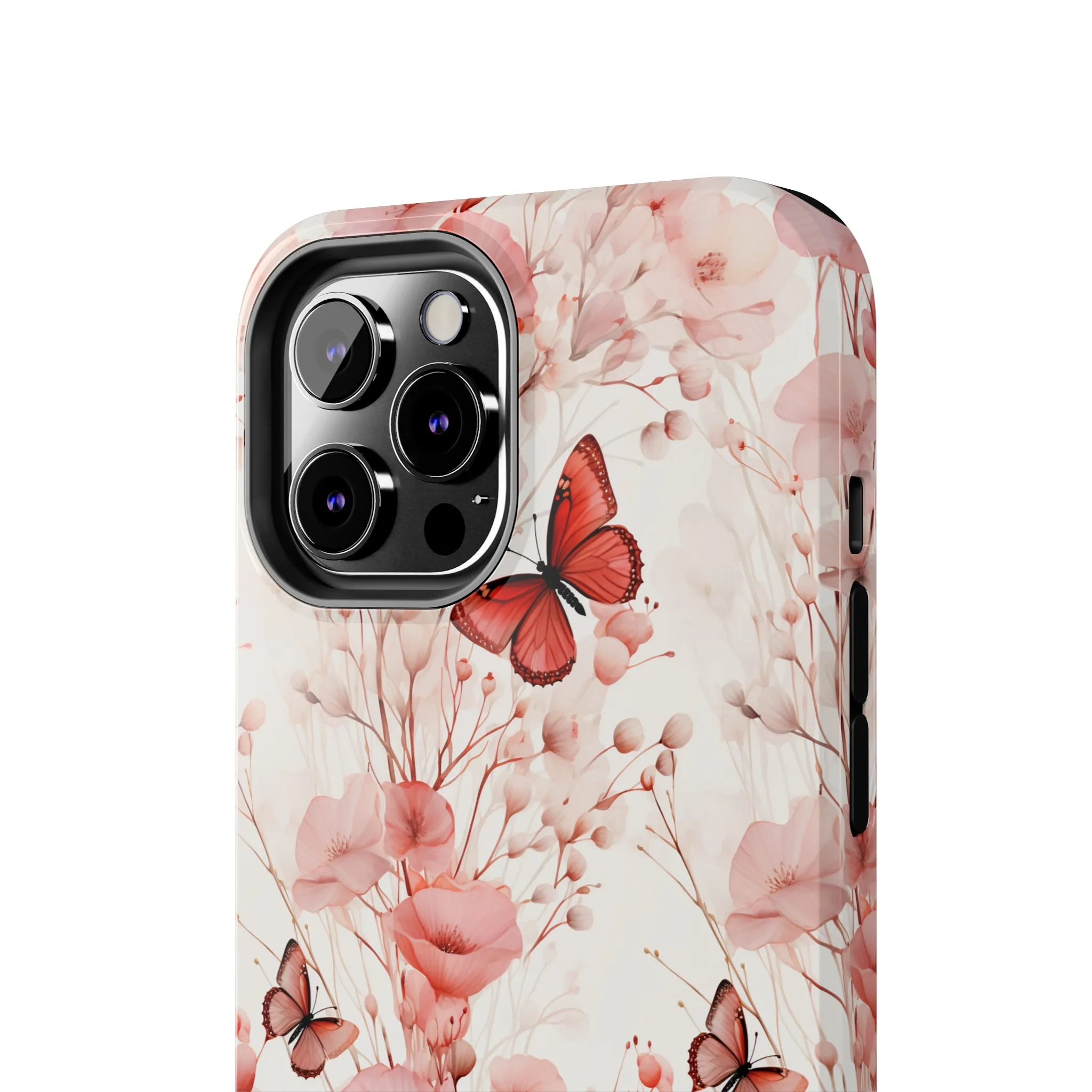 Floral Butterfly iPhone Case, Elegant Pink Blossoms and Butterflies Phone Cover, Nature-Inspired Protective Case for iPhone Models, Tough iPhone Case