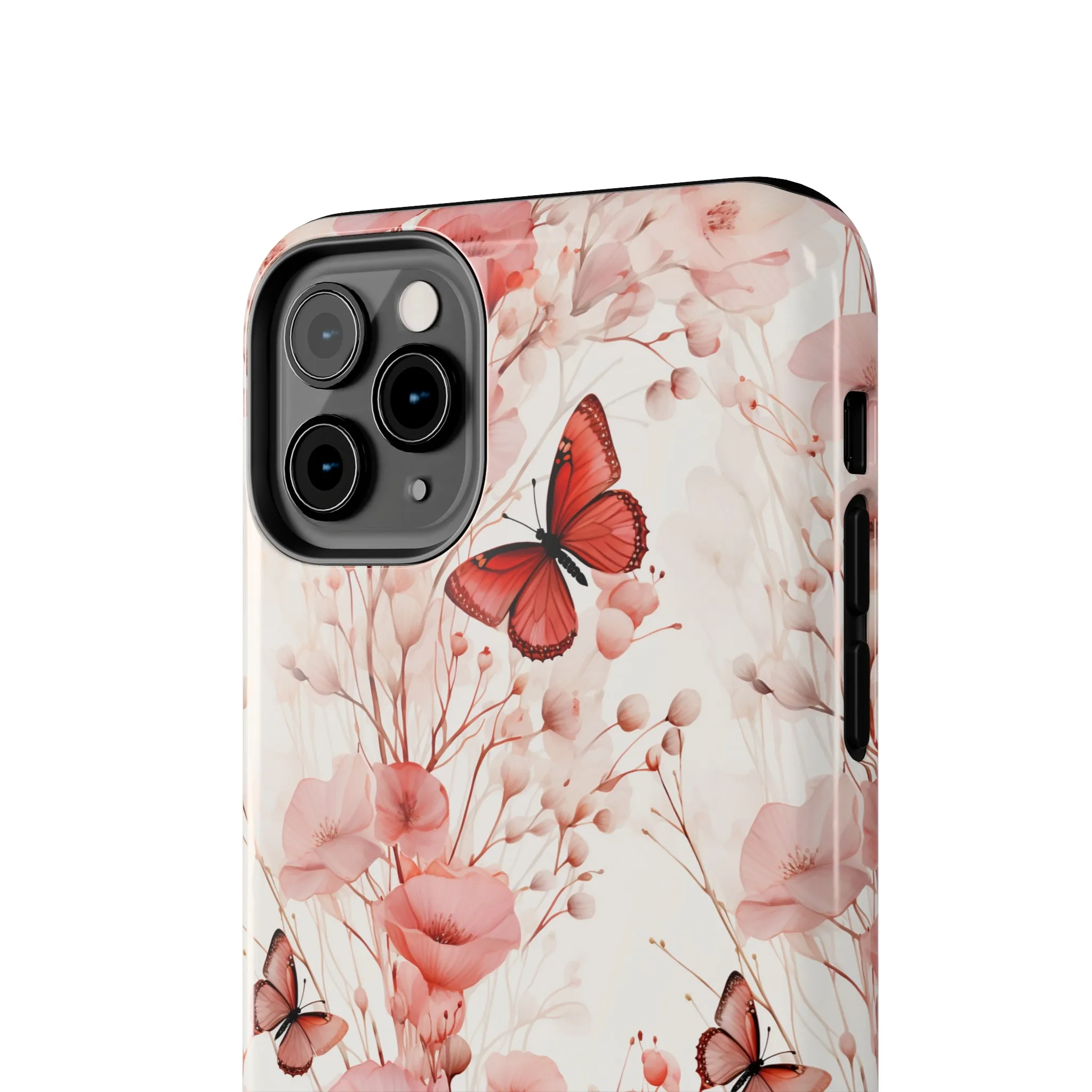 Floral Butterfly iPhone Case, Elegant Pink Blossoms and Butterflies Phone Cover, Nature-Inspired Protective Case for iPhone Models, Tough iPhone Case