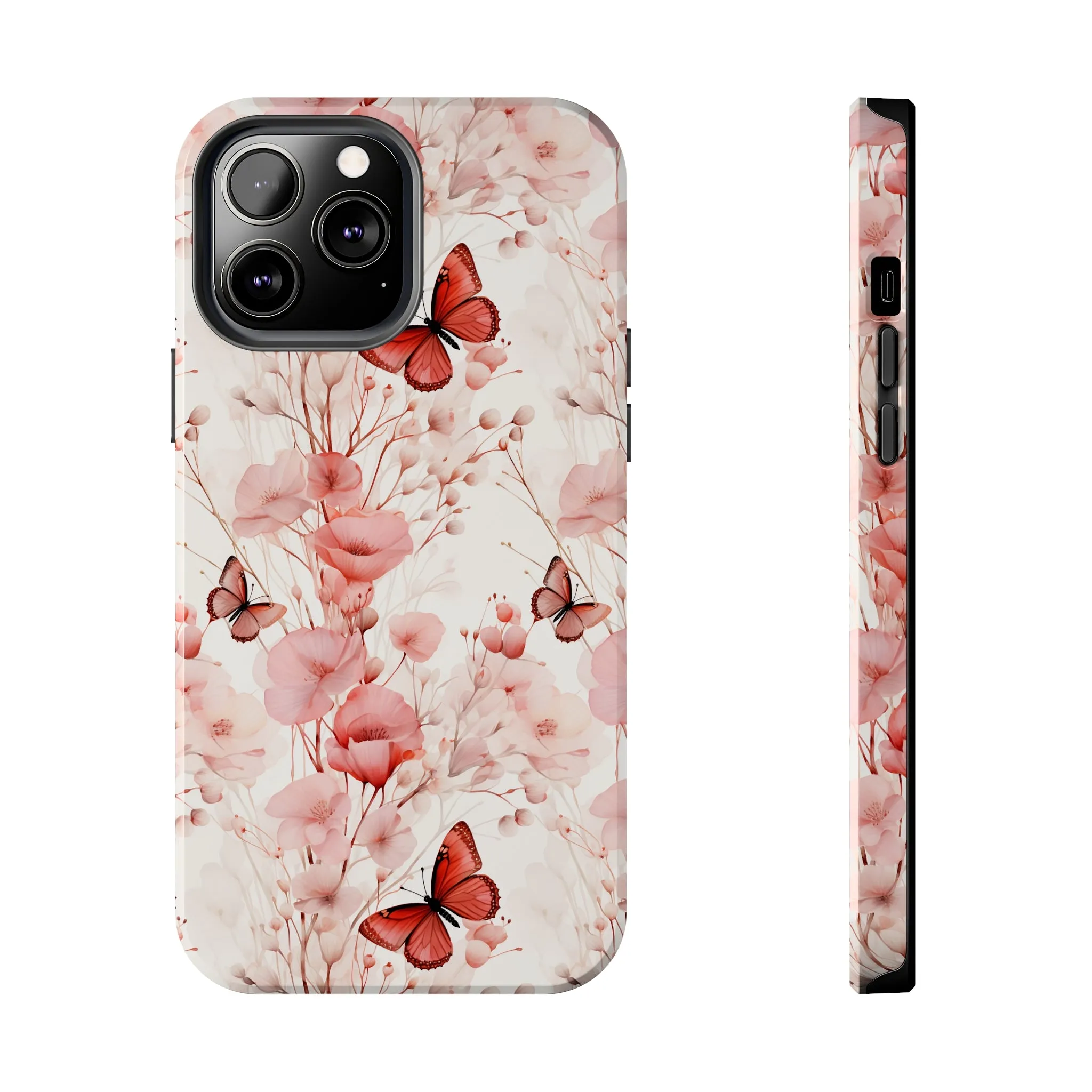 Floral Butterfly iPhone Case, Elegant Pink Blossoms and Butterflies Phone Cover, Nature-Inspired Protective Case for iPhone Models, Tough iPhone Case