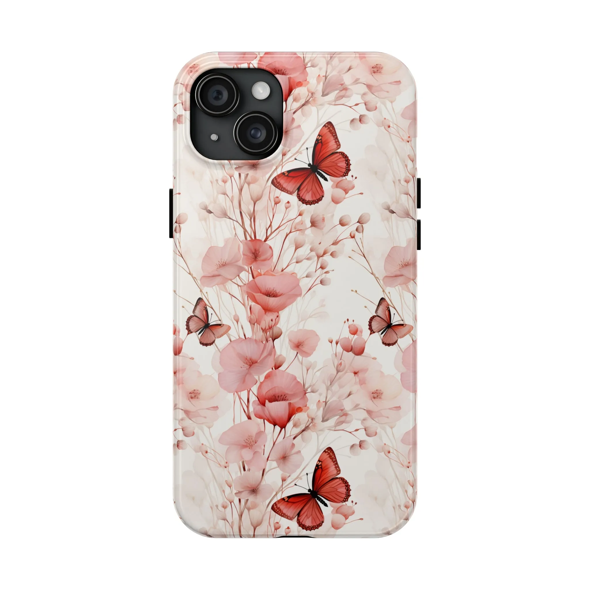 Floral Butterfly iPhone Case, Elegant Pink Blossoms and Butterflies Phone Cover, Nature-Inspired Protective Case for iPhone Models, Tough iPhone Case