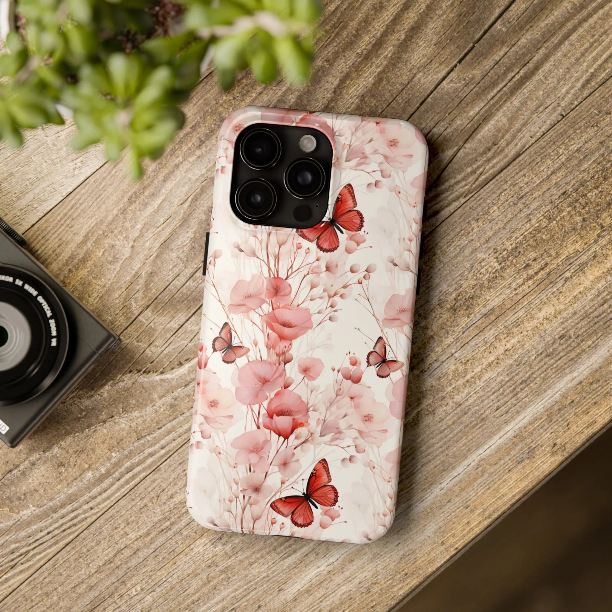 Floral Butterfly iPhone Case, Elegant Pink Blossoms and Butterflies Phone Cover, Nature-Inspired Protective Case for iPhone Models, Tough iPhone Case