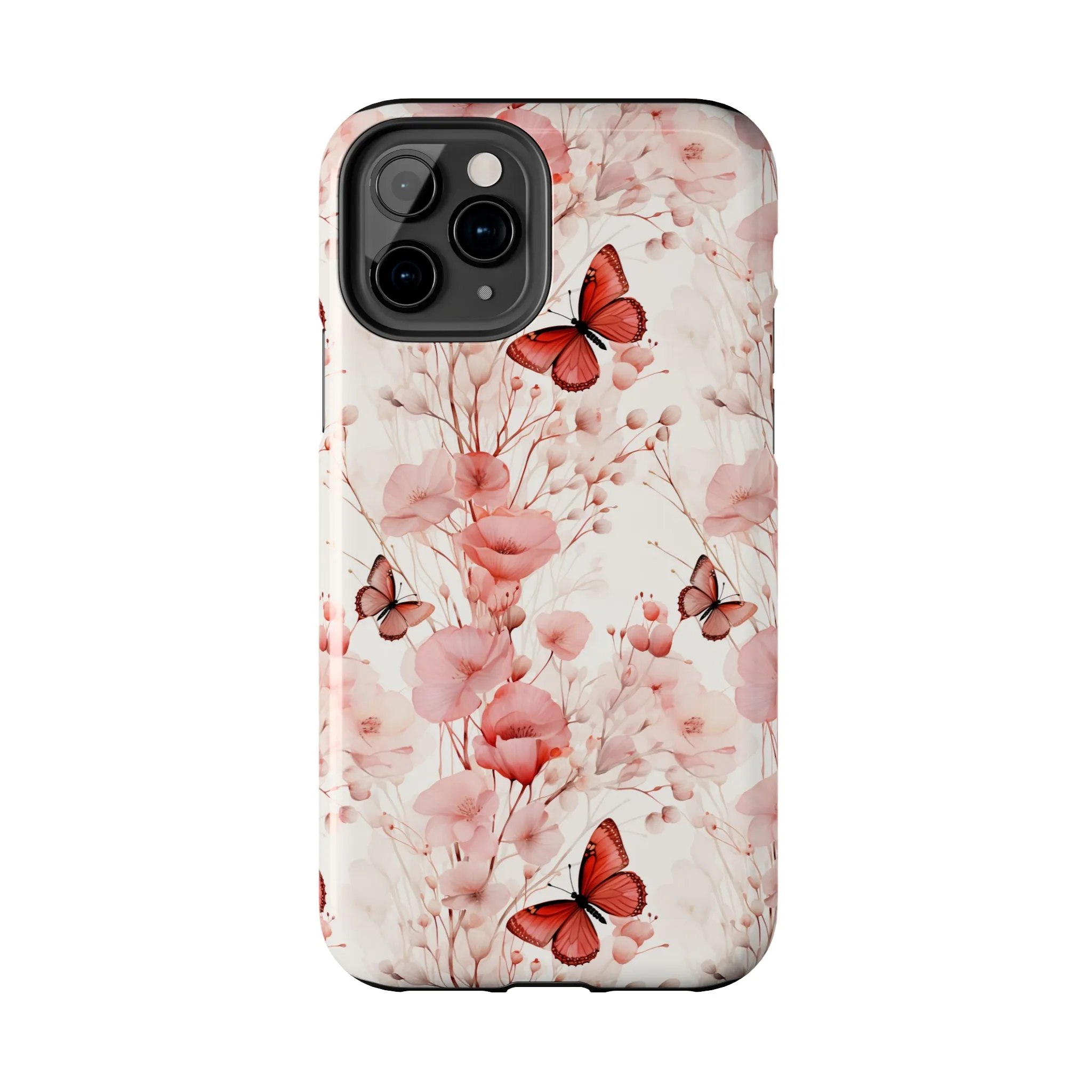 Floral Butterfly iPhone Case, Elegant Pink Blossoms and Butterflies Phone Cover, Nature-Inspired Protective Case for iPhone Models, Tough iPhone Case