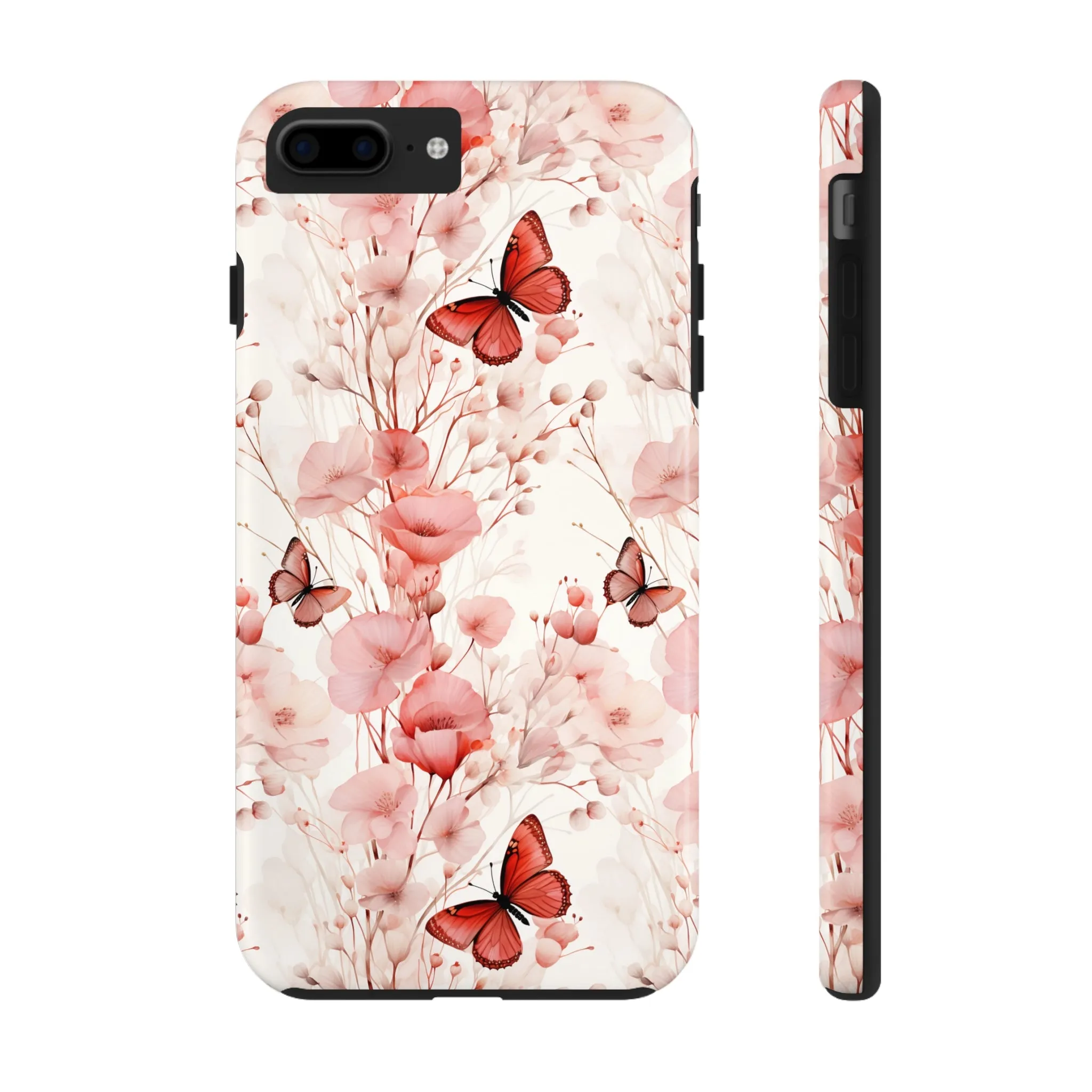 Floral Butterfly iPhone Case, Elegant Pink Blossoms and Butterflies Phone Cover, Nature-Inspired Protective Case for iPhone Models, Tough iPhone Case