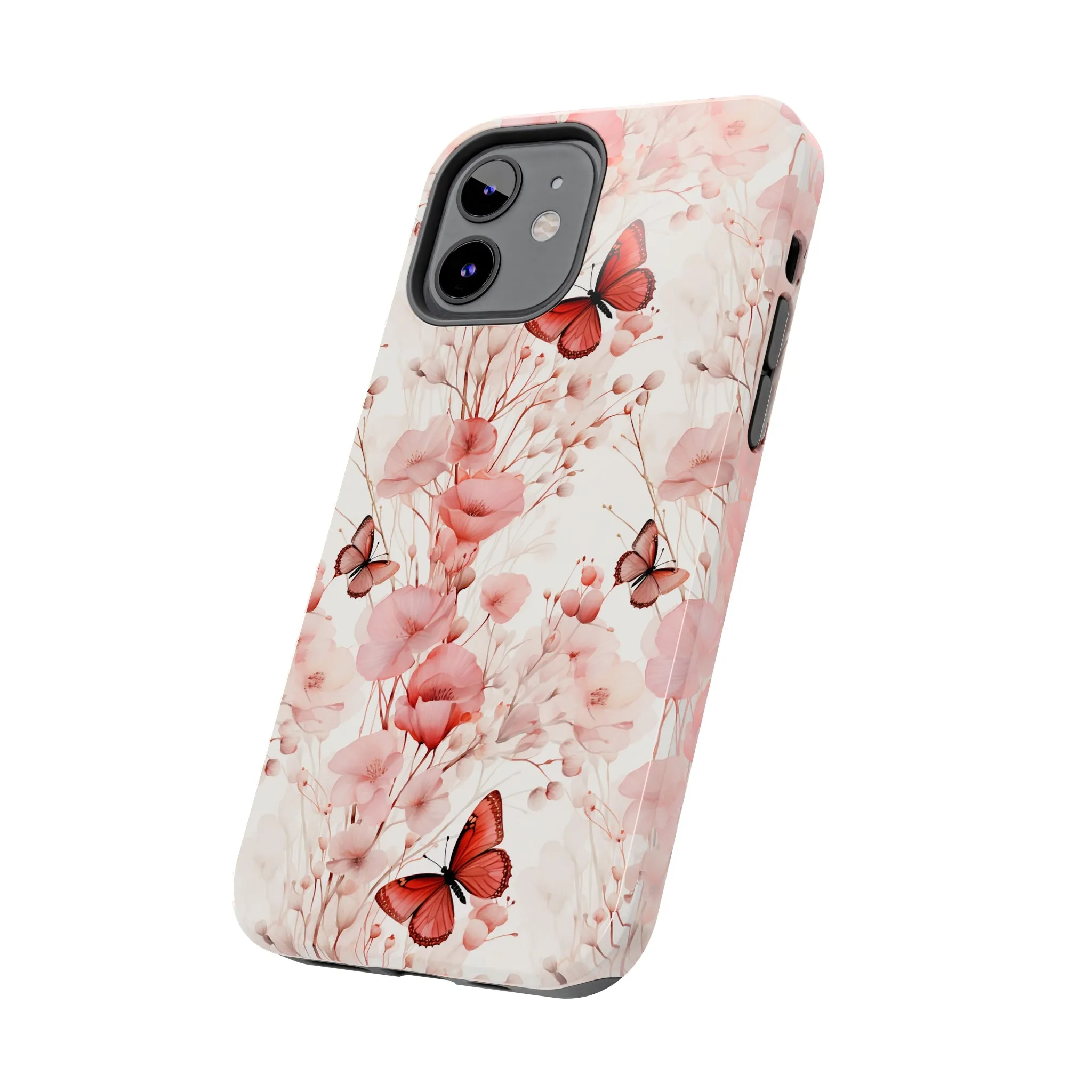 Floral Butterfly iPhone Case, Elegant Pink Blossoms and Butterflies Phone Cover, Nature-Inspired Protective Case for iPhone Models, Tough iPhone Case