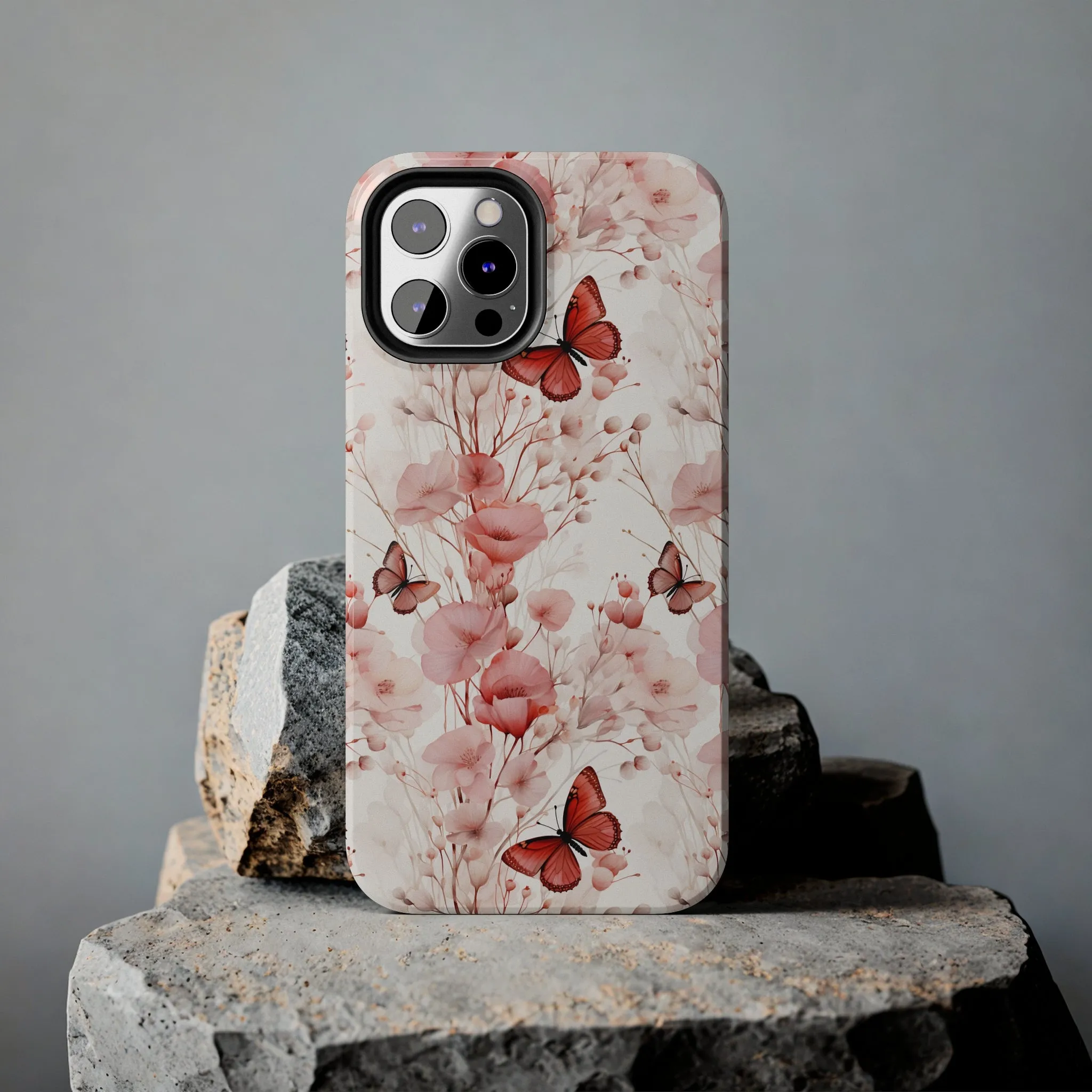 Floral Butterfly iPhone Case, Elegant Pink Blossoms and Butterflies Phone Cover, Nature-Inspired Protective Case for iPhone Models, Tough iPhone Case