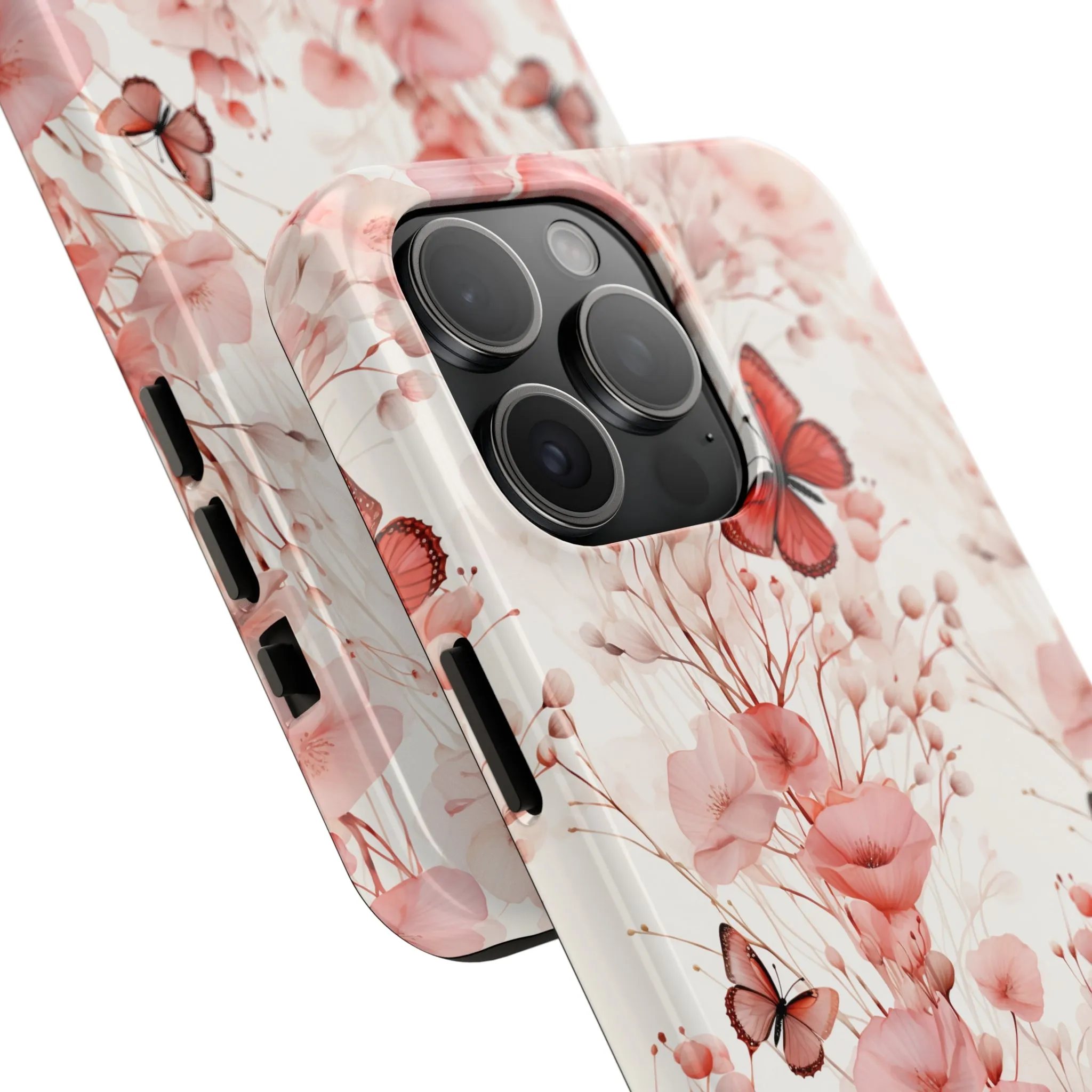 Floral Butterfly iPhone Case, Elegant Pink Blossoms and Butterflies Phone Cover, Nature-Inspired Protective Case for iPhone Models, Tough iPhone Case