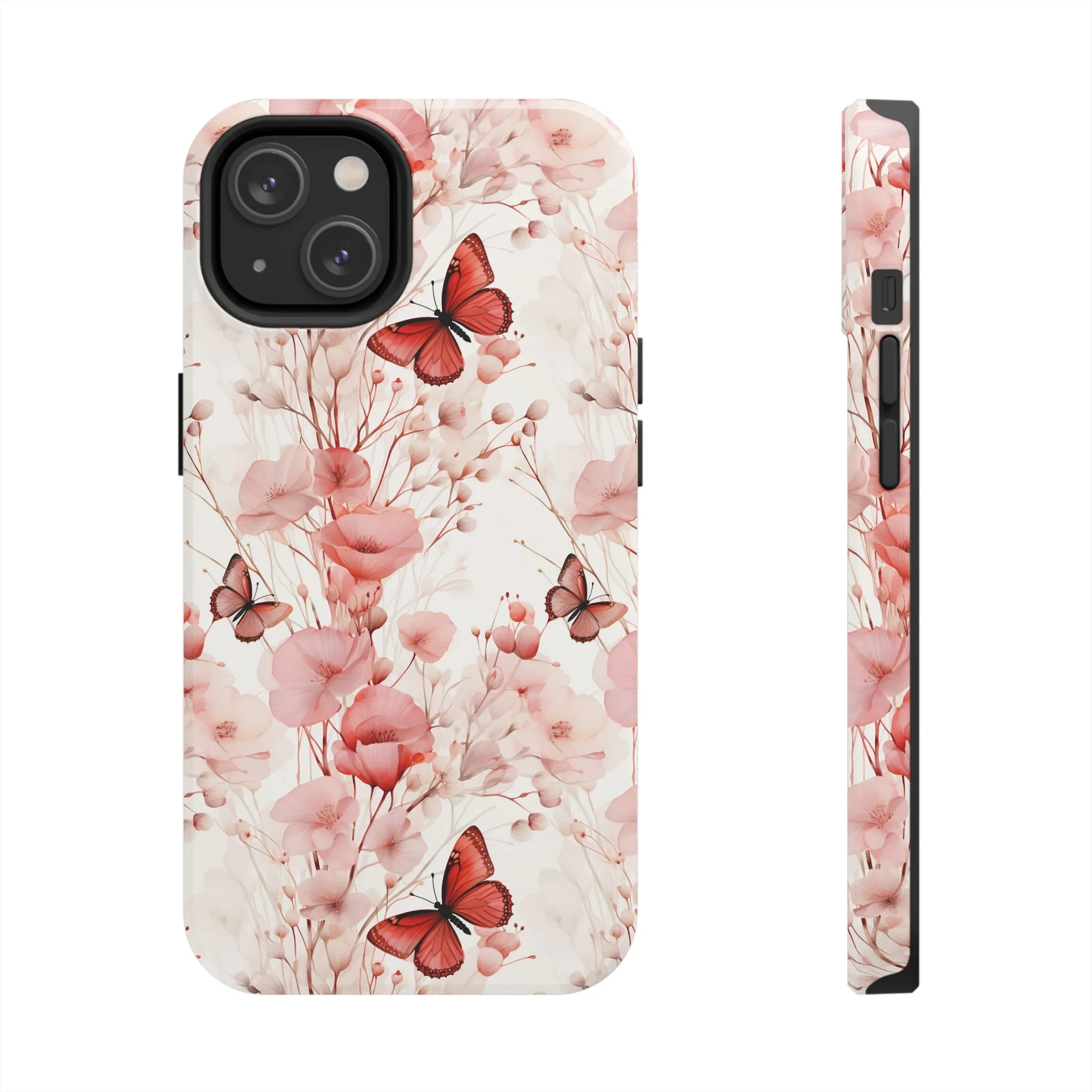 Floral Butterfly iPhone Case, Elegant Pink Blossoms and Butterflies Phone Cover, Nature-Inspired Protective Case for iPhone Models, Tough iPhone Case