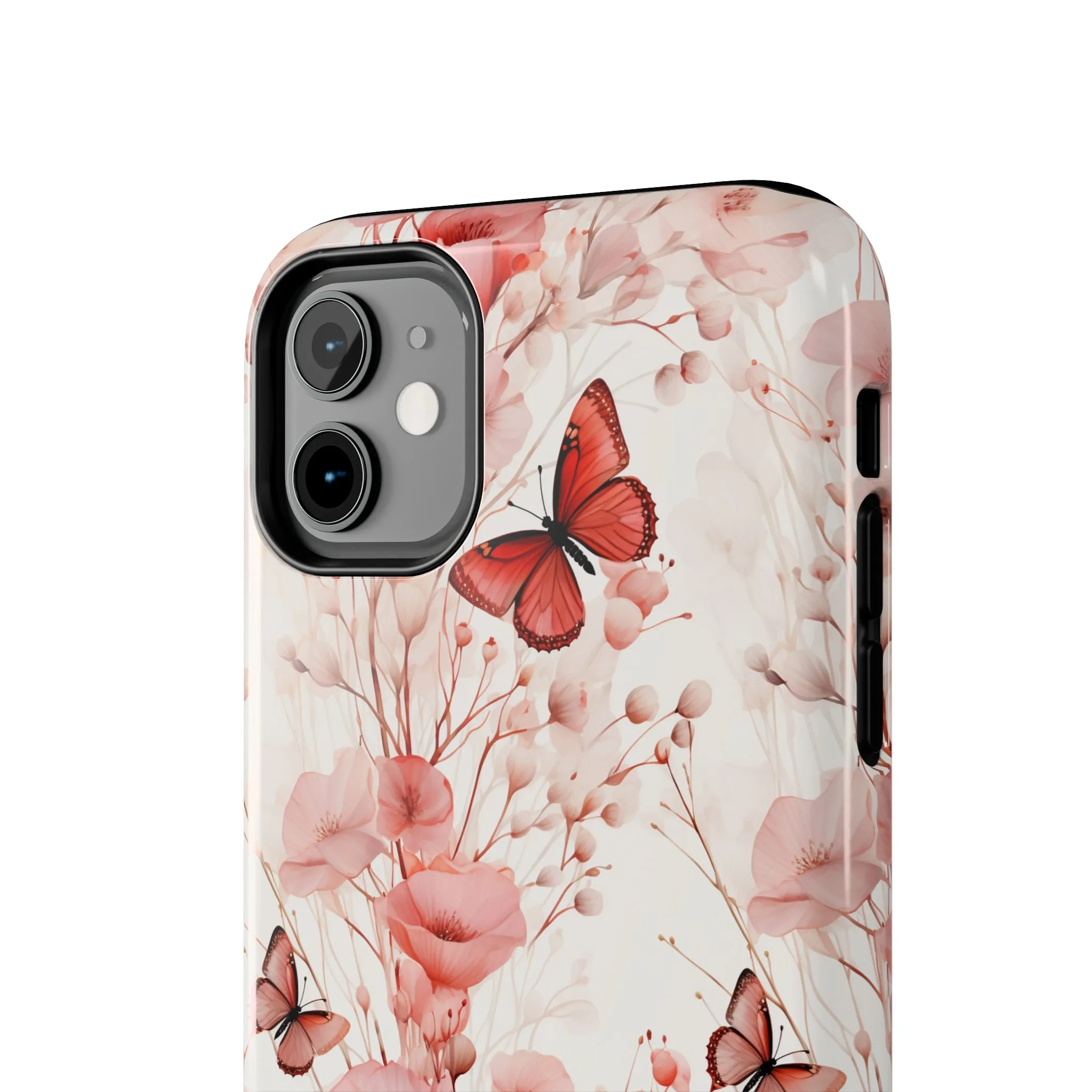 Floral Butterfly iPhone Case, Elegant Pink Blossoms and Butterflies Phone Cover, Nature-Inspired Protective Case for iPhone Models, Tough iPhone Case