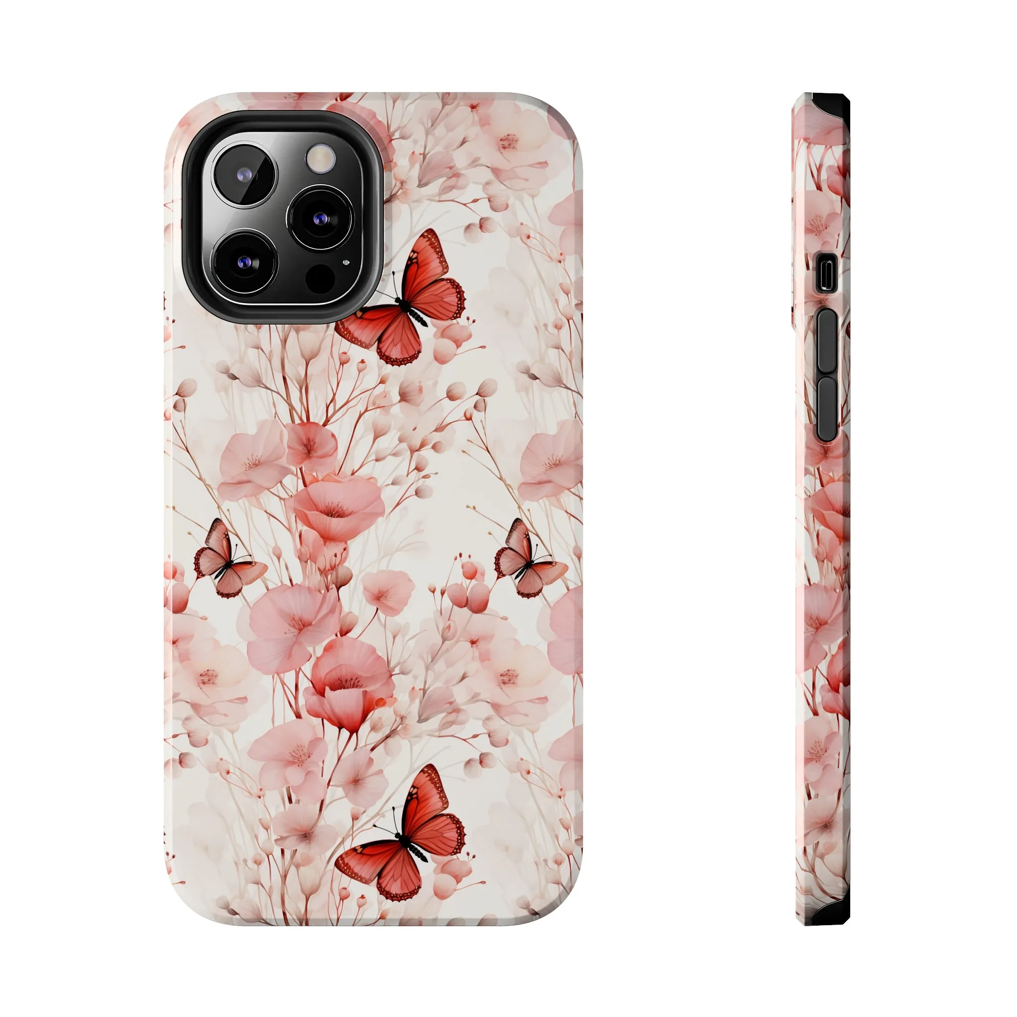 Floral Butterfly iPhone Case, Elegant Pink Blossoms and Butterflies Phone Cover, Nature-Inspired Protective Case for iPhone Models, Tough iPhone Case