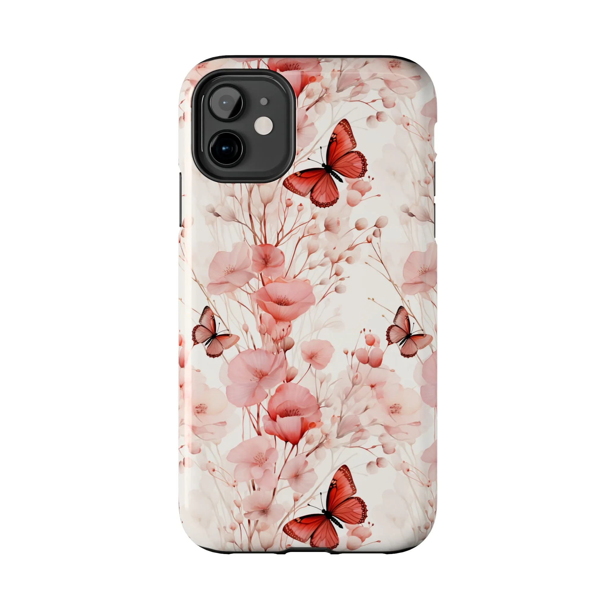 Floral Butterfly iPhone Case, Elegant Pink Blossoms and Butterflies Phone Cover, Nature-Inspired Protective Case for iPhone Models, Tough iPhone Case