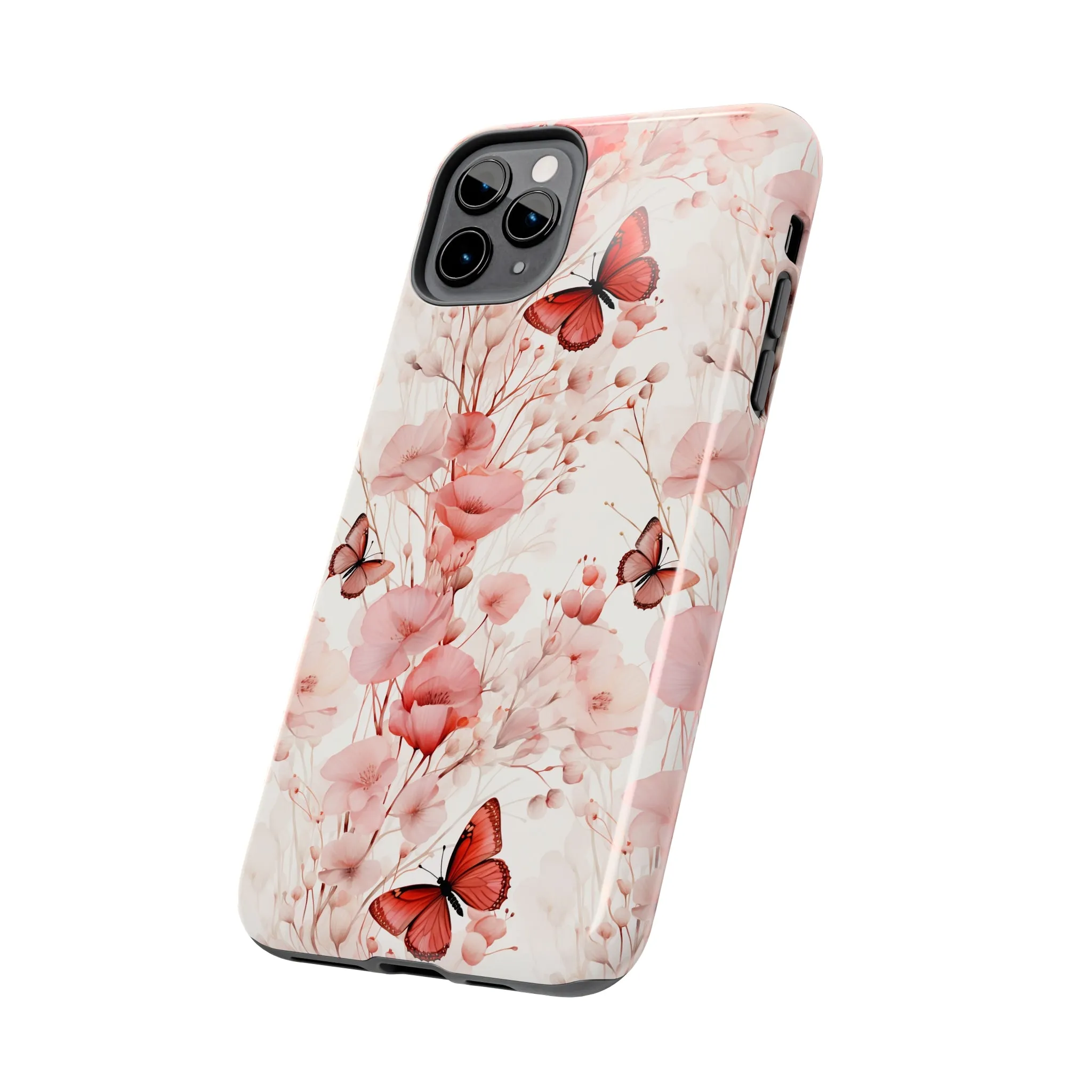 Floral Butterfly iPhone Case, Elegant Pink Blossoms and Butterflies Phone Cover, Nature-Inspired Protective Case for iPhone Models, Tough iPhone Case