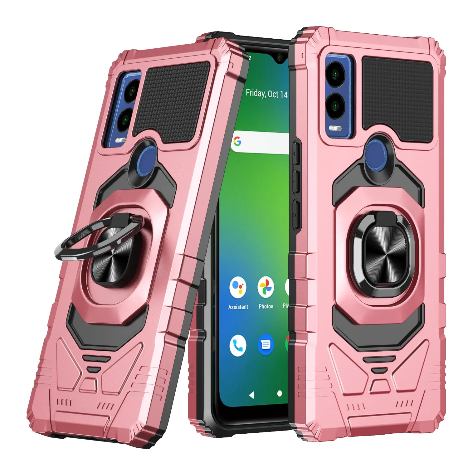 For Cricket Innovate E 5G Case [Military Grade] Ring Car Mount Kickstand w/[Tempered Glass] Hybrid Hard PC Soft TPU Shockproof Protective Case - Rose Gold