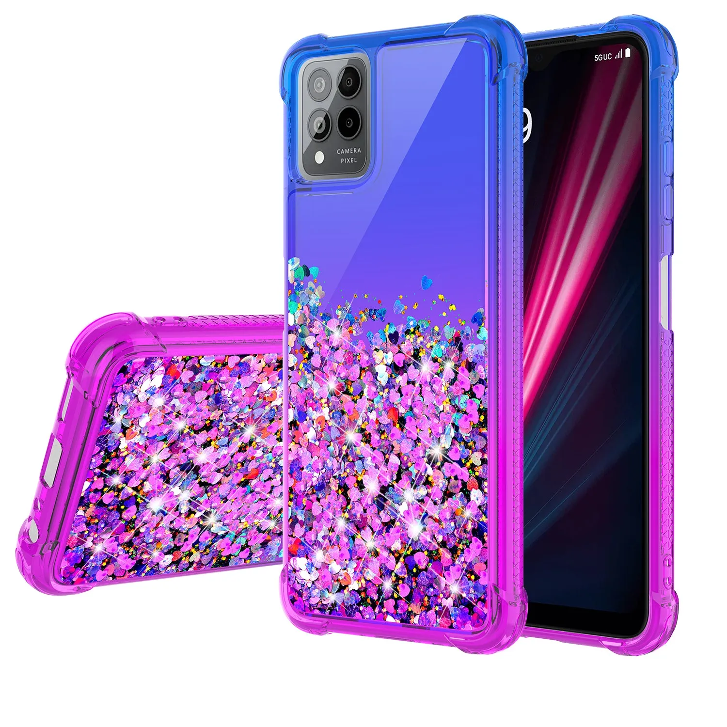 For T-Mobile REVVL 6 PRO 5G Case Liquid Glitter Phone Case Waterfall Floating Quicksand Bling Sparkle Cute Protective Girls Women Cover for T-Mobile REVVL 6 PRO 5G W/Temper Glass - (Blue/Purple Gradient)