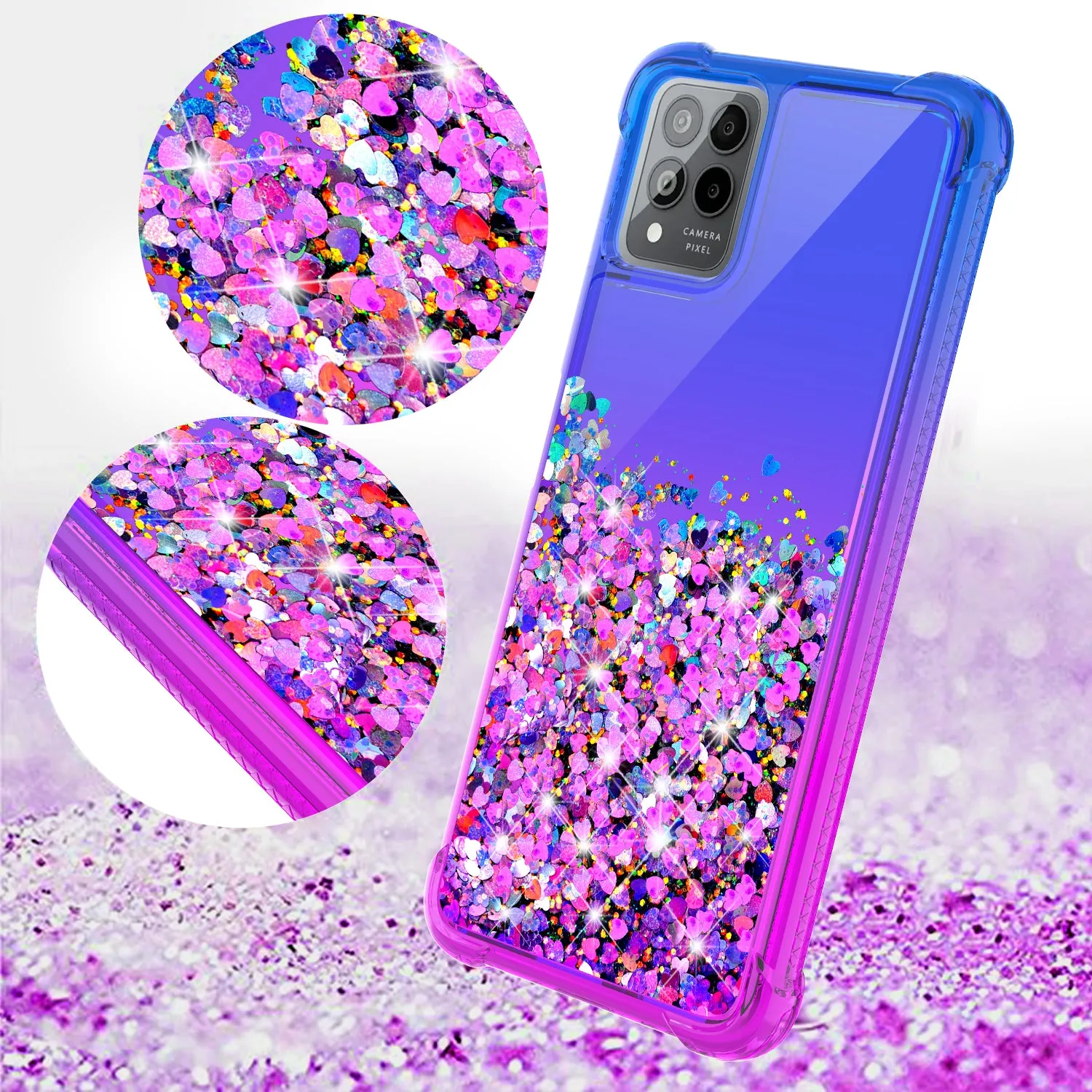 For T-Mobile REVVL 6 PRO 5G Case Liquid Glitter Phone Case Waterfall Floating Quicksand Bling Sparkle Cute Protective Girls Women Cover for T-Mobile REVVL 6 PRO 5G W/Temper Glass - (Blue/Purple Gradient)