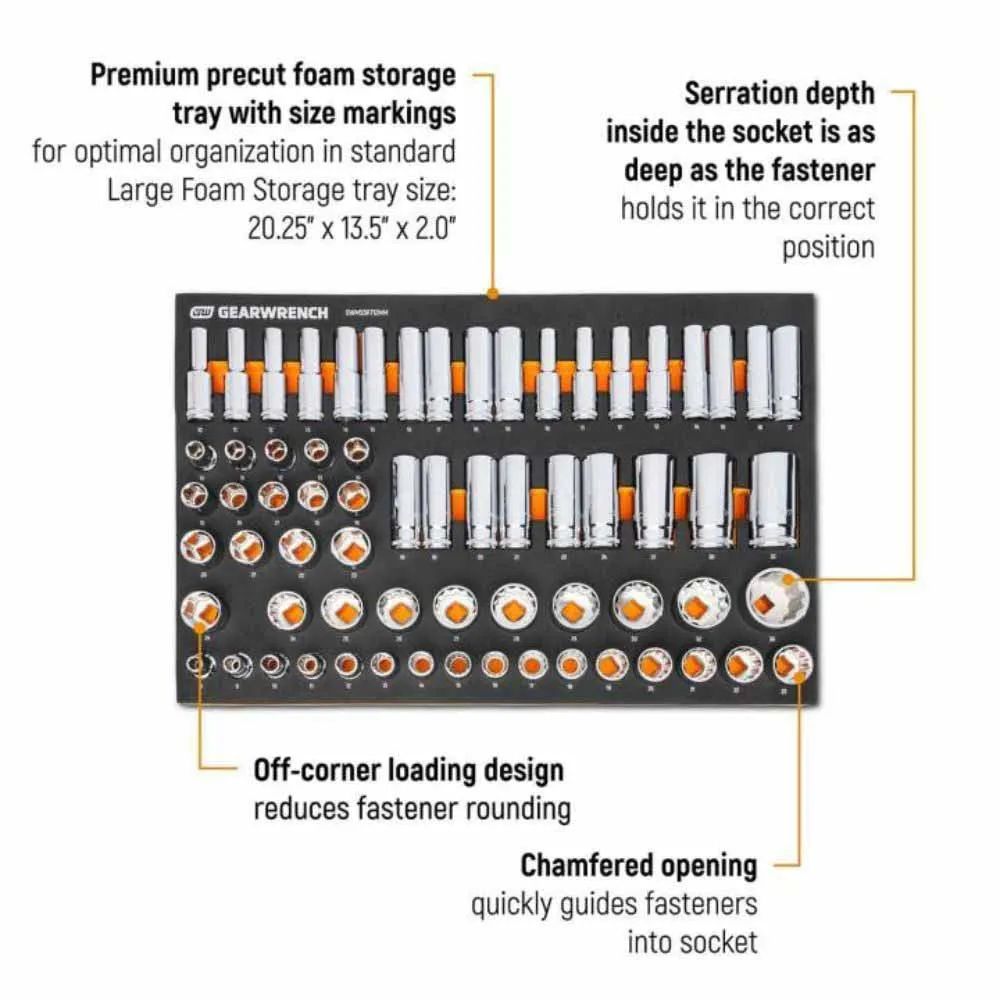 Gearwrench GWMSSKT12MM 67 Piece 1/2” Drive Master Metric Socket Set in Foam Storage Tray