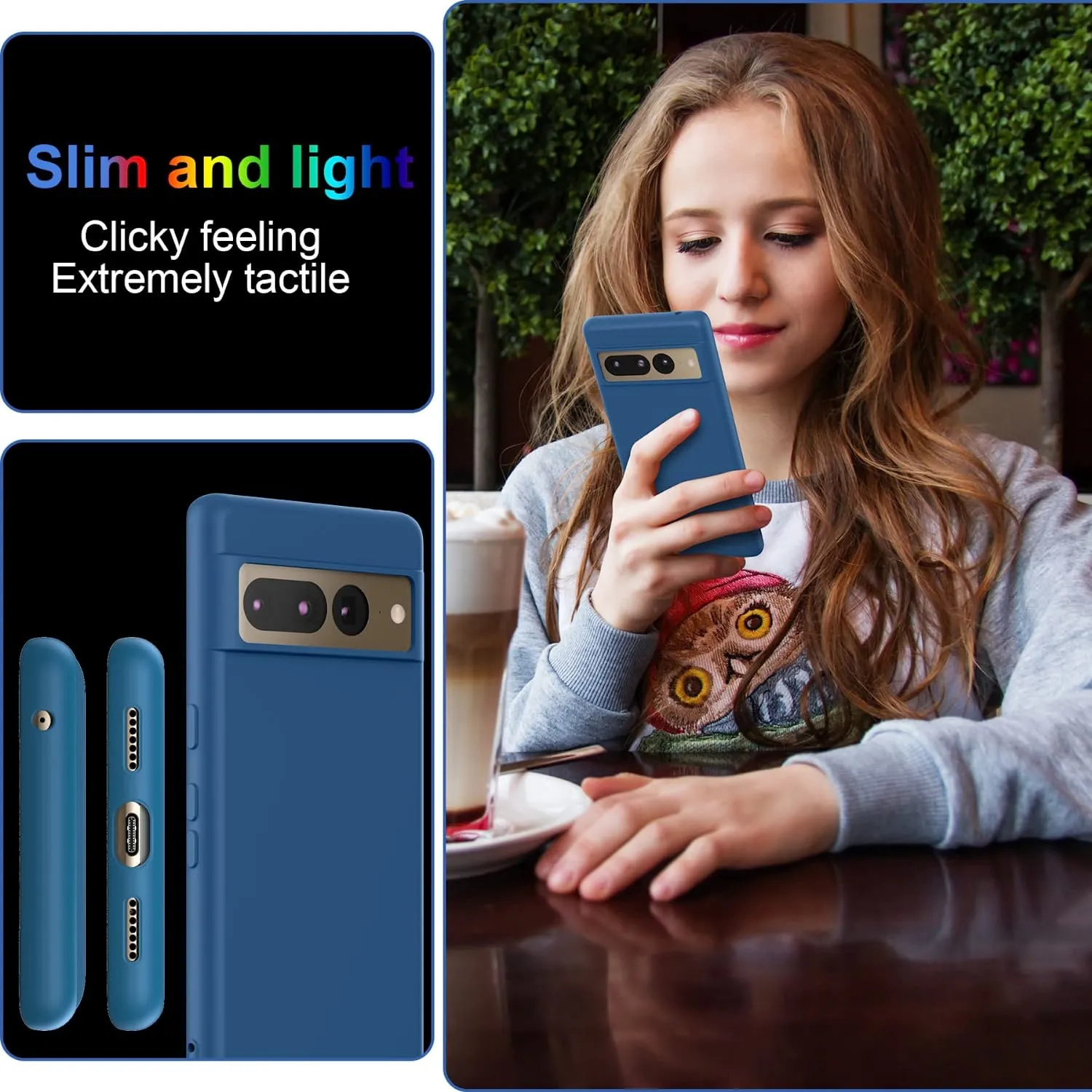 Google Pixel 7 Pro, Pixel 7 Pro Liquid Gel Rubber Bumper Case Cover Blue