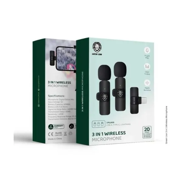 Green Lion 3 in 1 Wireless Microphone GN3WIRMICPBK