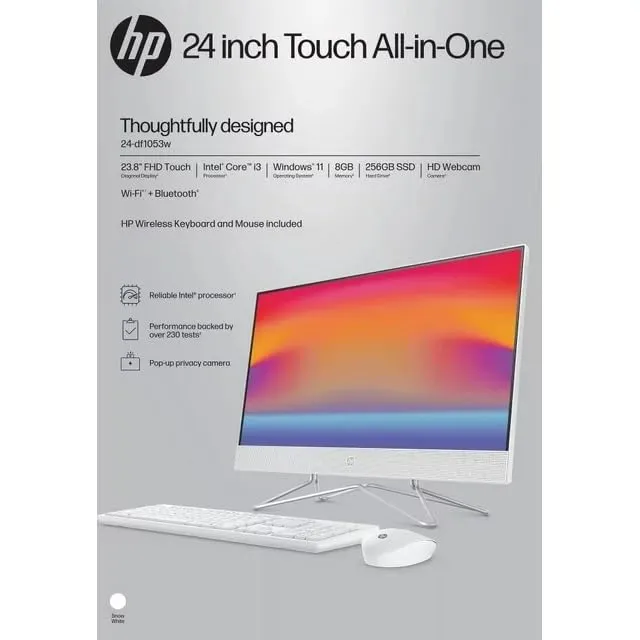 HP 24-df1053w 23.8" FHD Touchscreen i3-1115G4 2.9GHz Intel UHD Graphics 8GB RAM 256GB SSD Win 11 Home Snow White