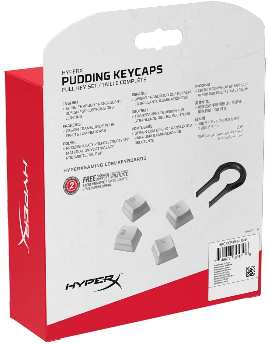 HyperX Pudding Keycaps - Double Shot PBT Keycap Set with Translucent Layer, for Mechanical Keyboards, Full 104 Key Set, OEM Profile, English (US) Layout - White