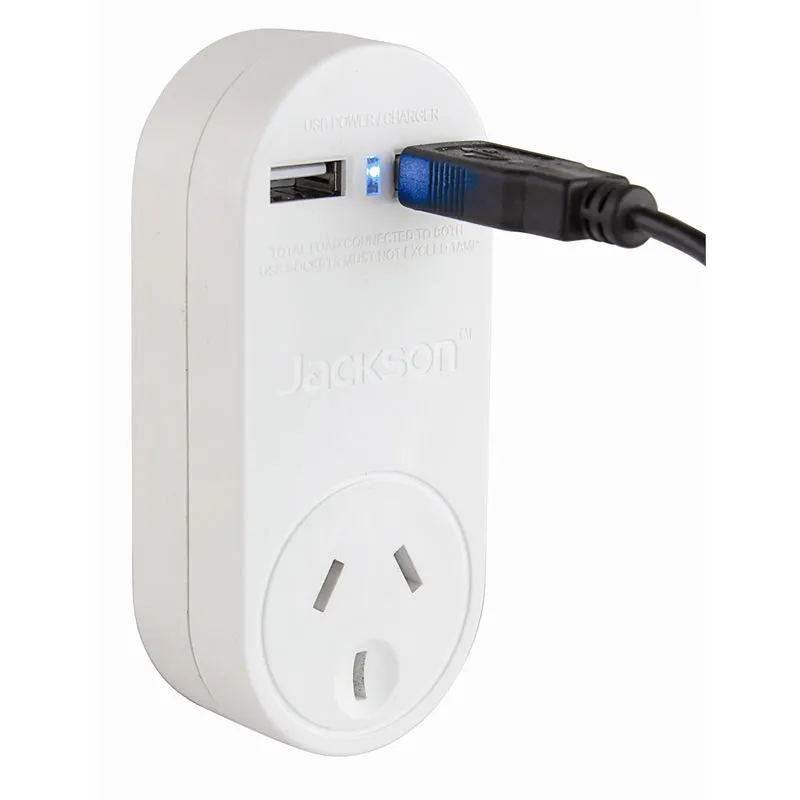 Jackson Vertical 2 Outlet USB Charger- White