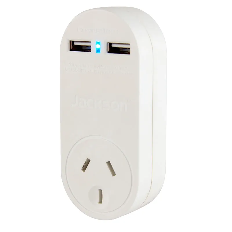 Jackson Vertical 2 Outlet USB Charger- White