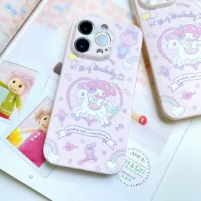 Japanese Cartoon My Melody with White Horse Pastel Matt iPhone Case 11 12 13 14 Pro Promax