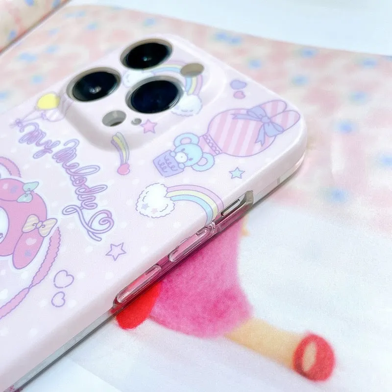 Japanese Cartoon My Melody with White Horse Pastel Matt iPhone Case 11 12 13 14 Pro Promax