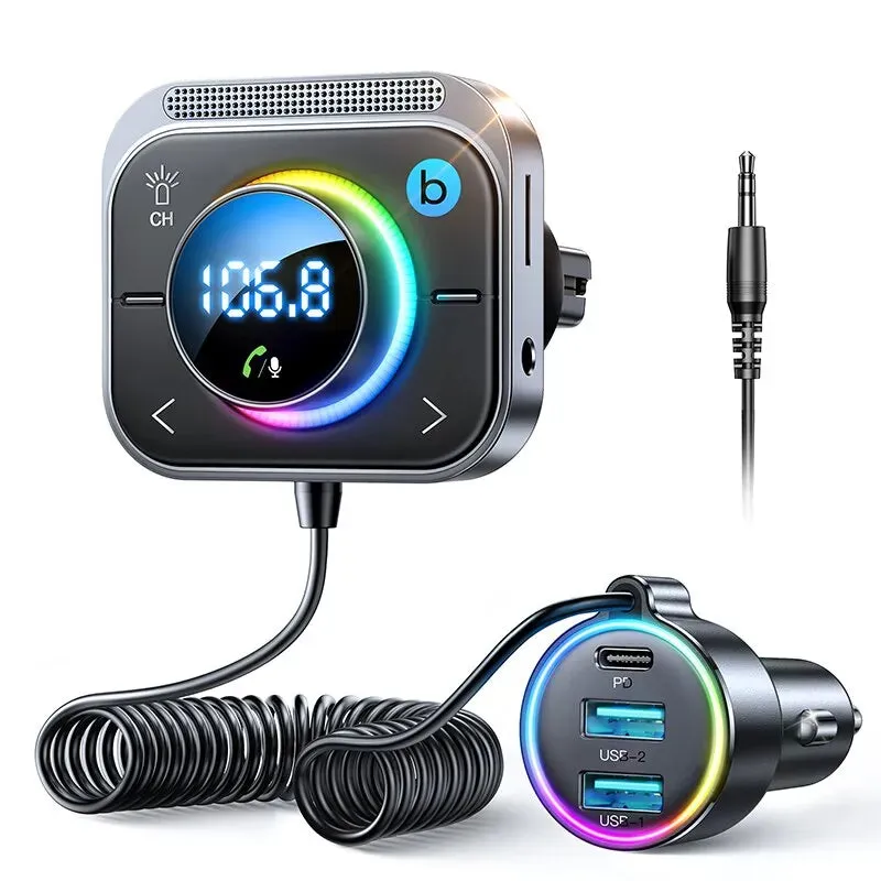 Joyroom Bluetooth 5.3 FM/AUX Bluetooth Car Charger Adapter Air Vent Installation 3 Ports PD&QC 3.0 FM Bluetooth Car Transmitter