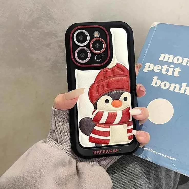 Leather Funny Penguin Puppy - Cute Phone Case ICPC For iPhone 15 Pro Max, 14, 13, 11, 12, or 15 Plus