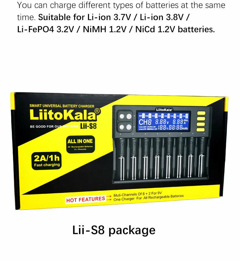 Liitokala Lii-S8 8-Bay Smart Battery Charger 2A Fast charge USA DIRECT!