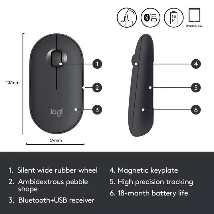 LOGITECH PEBBLE M350 WIRELESS BLUETOOTH MOUSE