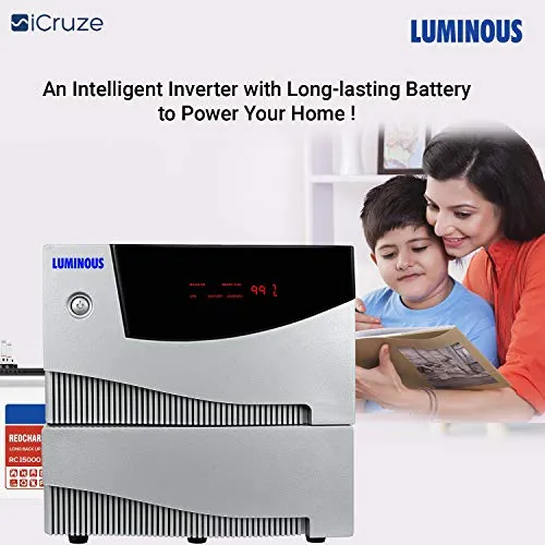 Luminous Inverter & Battery Combo (Cruze  2KVA Pure Sine Wave 2000VA/24V Inverter with Red Charge RC15000ST Short Tubular 120Ah Batterry - 2 Batteries) for Home, Office & Shops