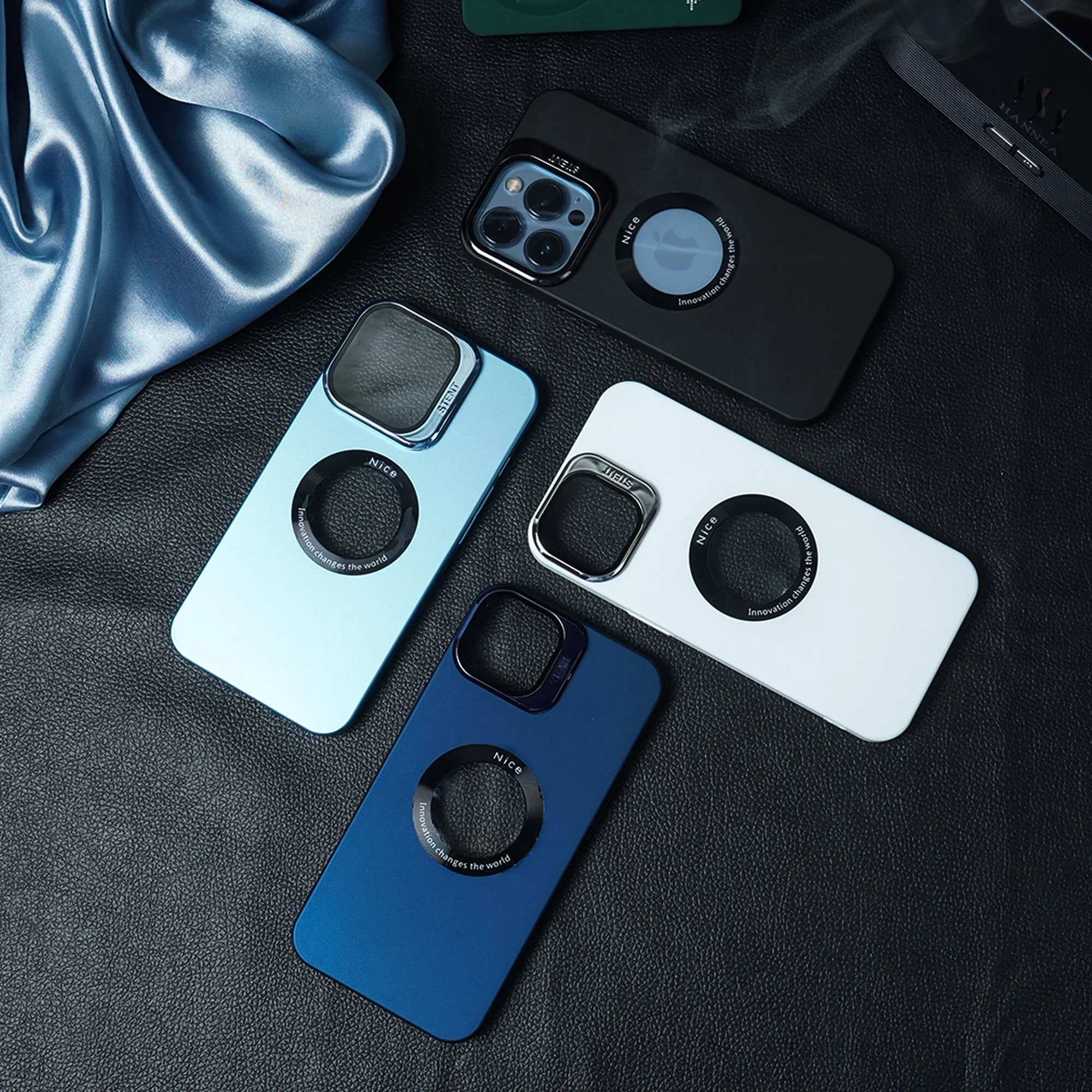 Luxury Camera Stand With Logo Cut Case - iPhone