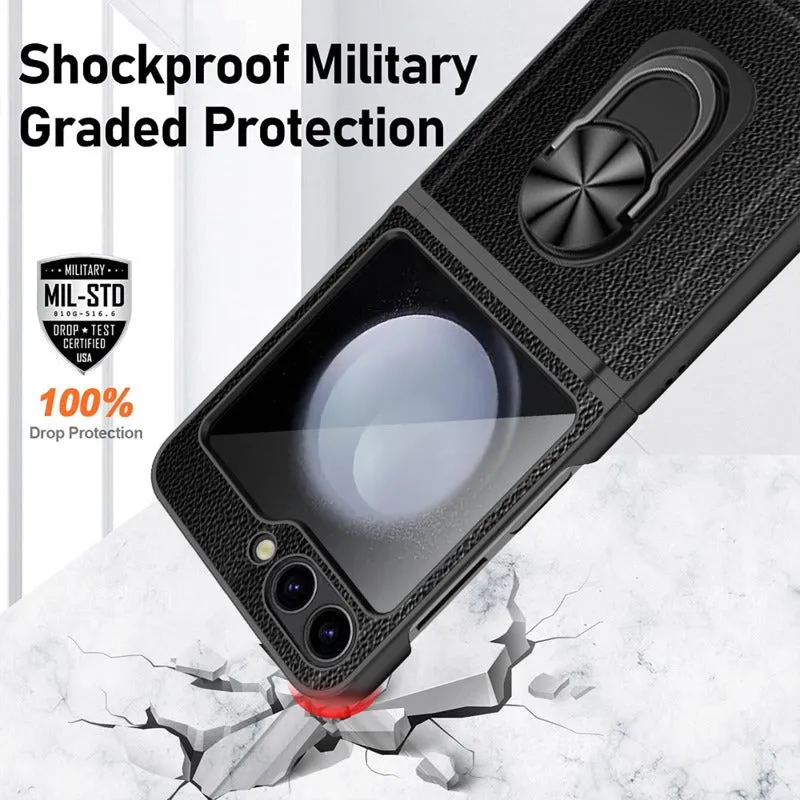 Military Graded Ultra-thin Fold Screen Mobile Phone Case With Glass Tempered Film For Samsung Galaxy Z Flip 5