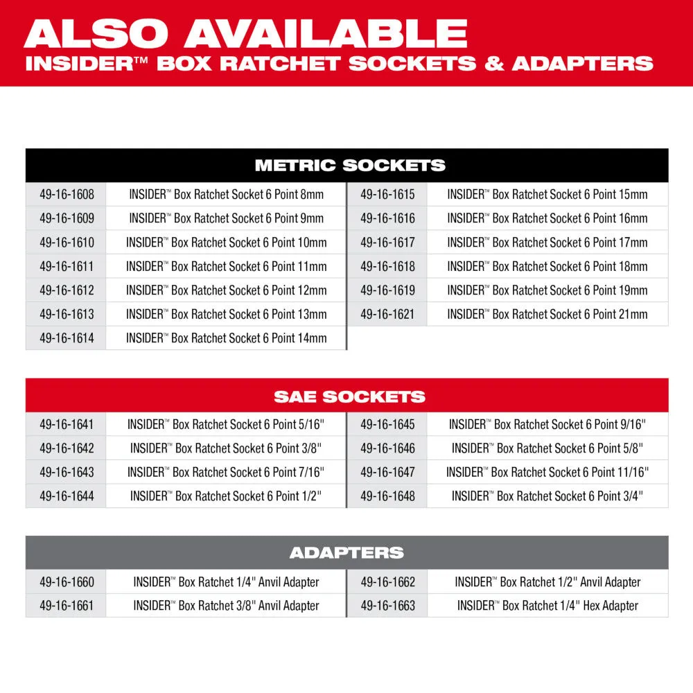 Milwaukee 49-16-1640 INSIDER Box Ratchet Socket SAE Set 8PC