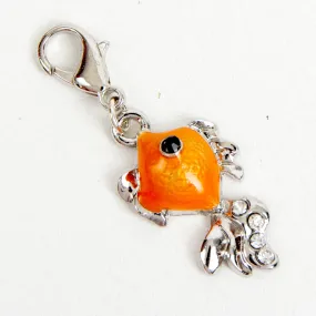 Orange Enamel Fantail Goldfish Charm with Rhinestone Accents