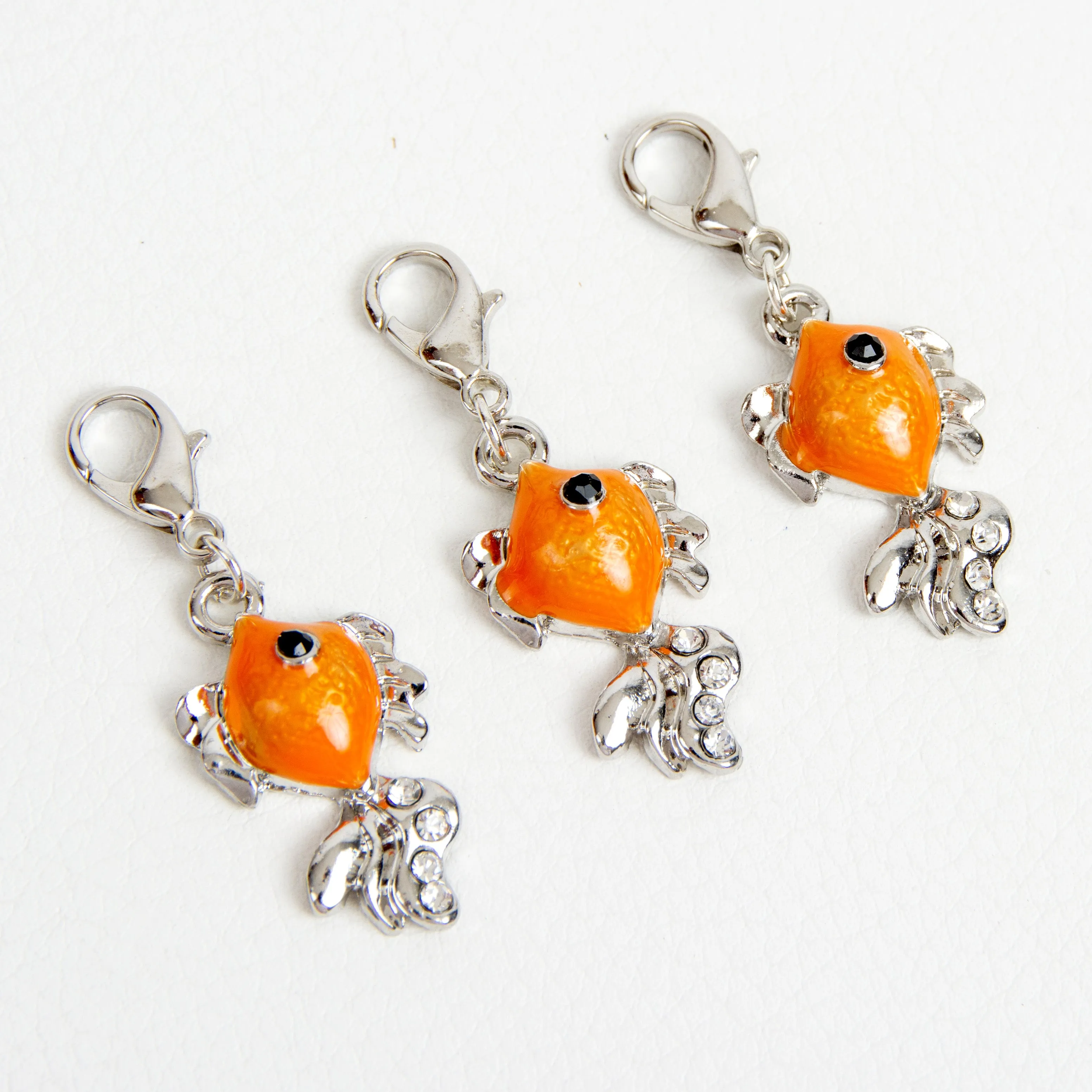 Orange Enamel Fantail Goldfish Charm with Rhinestone Accents