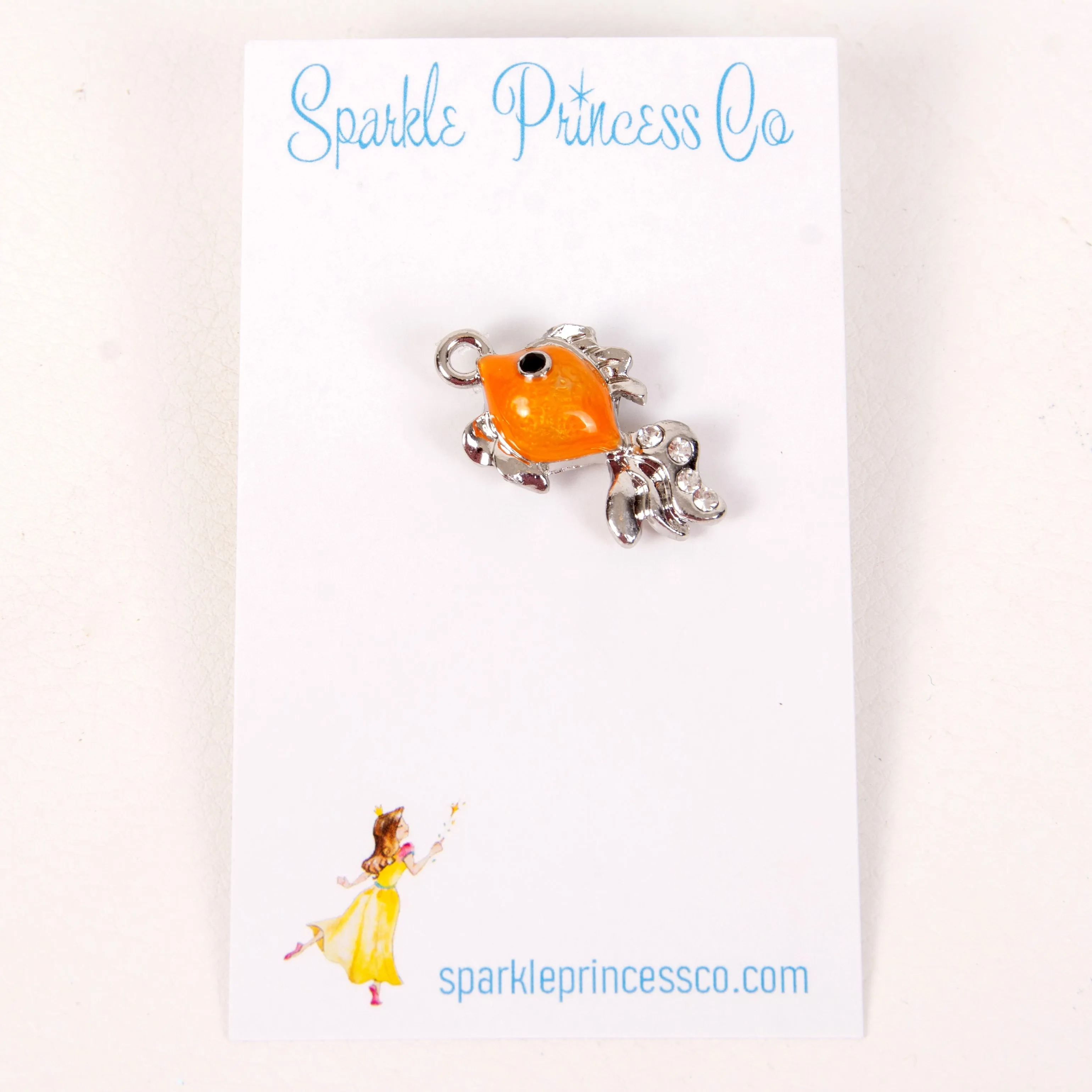 Orange Enamel Fantail Goldfish Charm with Rhinestone Accents