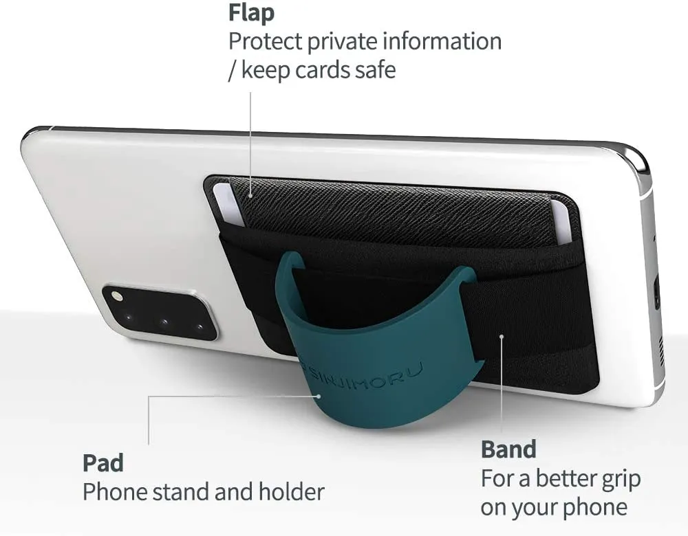 Phone Grip Card Holder with Phone Stand | Secure Stick on Wallet for iPhone with Pop Out Stand for Table.